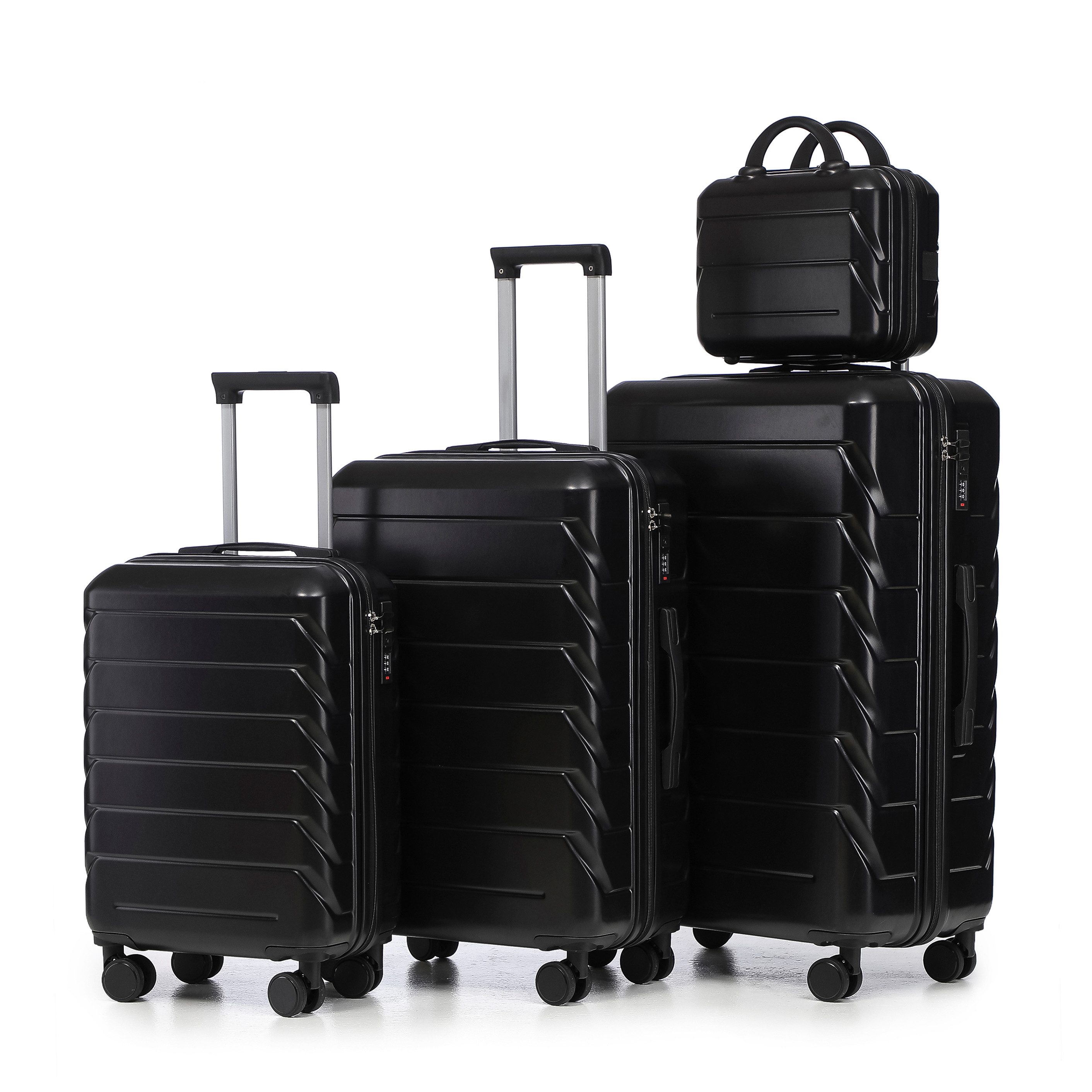 i@home Kofferset 14"/19"/24"/28" 4-teiliger Koffer, 4 Rollen, (4 tlg., 1 Kosmetiktasche, 1 Handgepäck, 2 Aufgabegepäck), zwei Größen mit Seitenhandgriffen, Aufhängehaken & Schutzfüßen