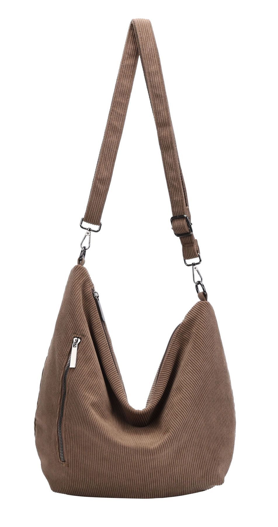 ITALYSHOP24 Schultertasche Damen Halbmond Tasche aus Cord CrossOver Body Bag Umhängetasche, Runde Cordtasche Asymmetrisches MOON Brust Slingtasche Wildlederoptik
