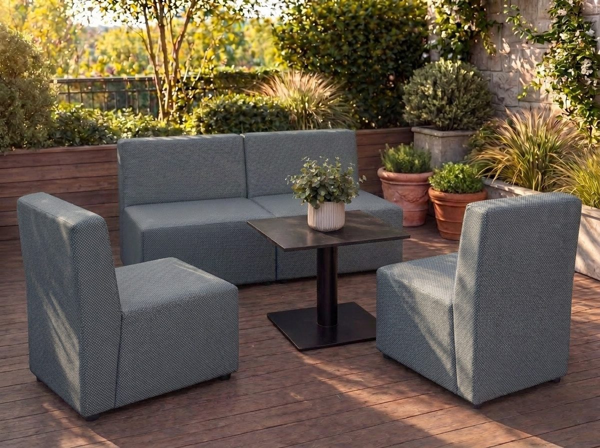 A&J MöbelLand GmbH Gartenlounge-Set Outdoor Lounge Set GOLD – Sofa und zwei Sessel, (Outdoor Lounge Set für Garten und Terrasse, 3-teiliges modernes Garten Lounge Set), Modernes Outdoor-Set mit hohem Komfort und wetterfestem Bezug