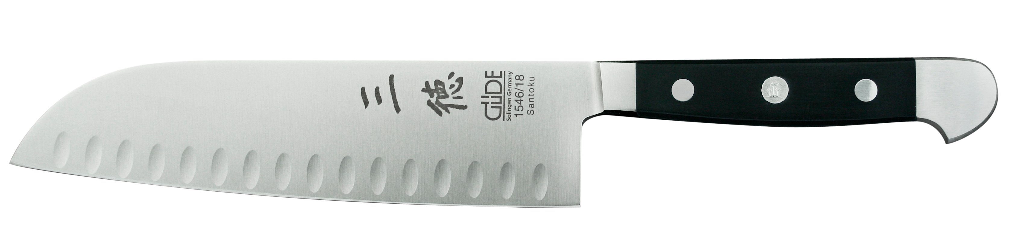 Güde Messer Solingen Santokumesser Alpha, 18 cm mit Kullen - CVM-Messerstahl - Griffschalen Hostaform