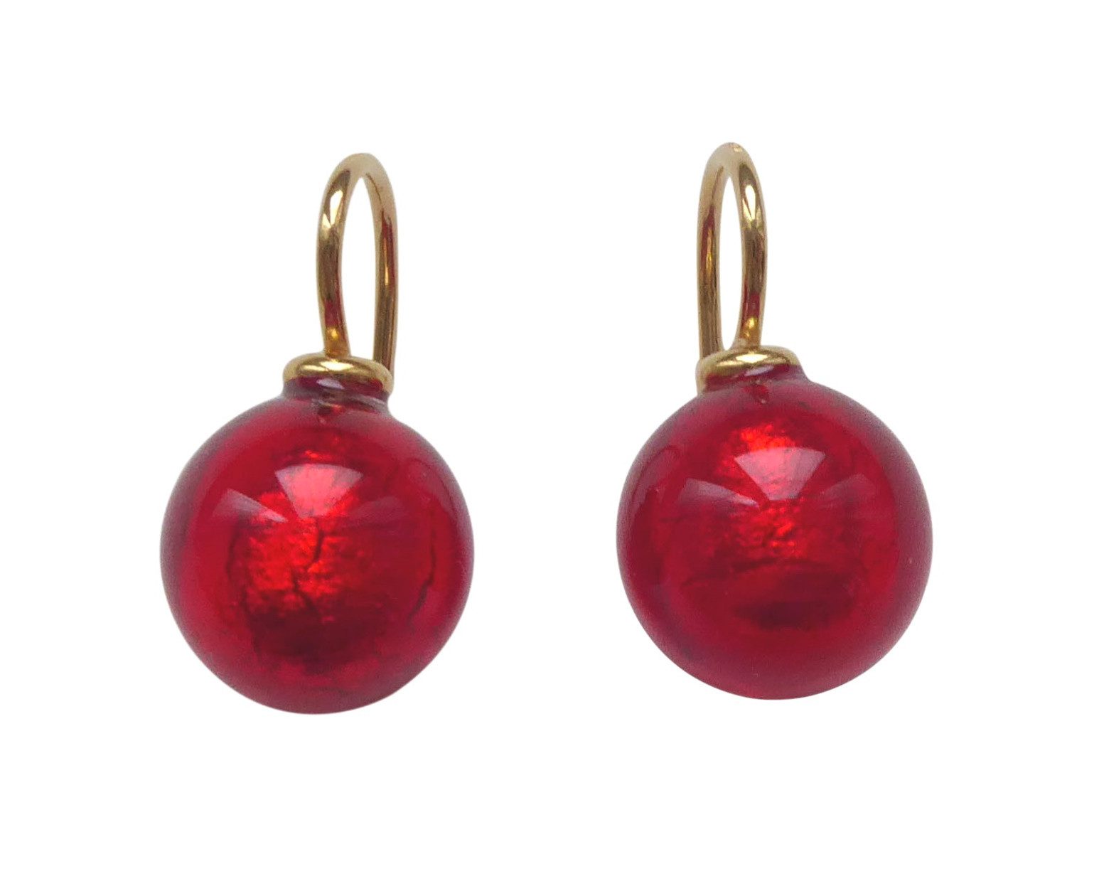 Mugello Paar Ohrhänger Murano rot gold-platt. klassisch elegant Geschenk Weihnachten, Handgearbeitetes Muranoglas mit eingearbeitetem Blattgold aus Italien