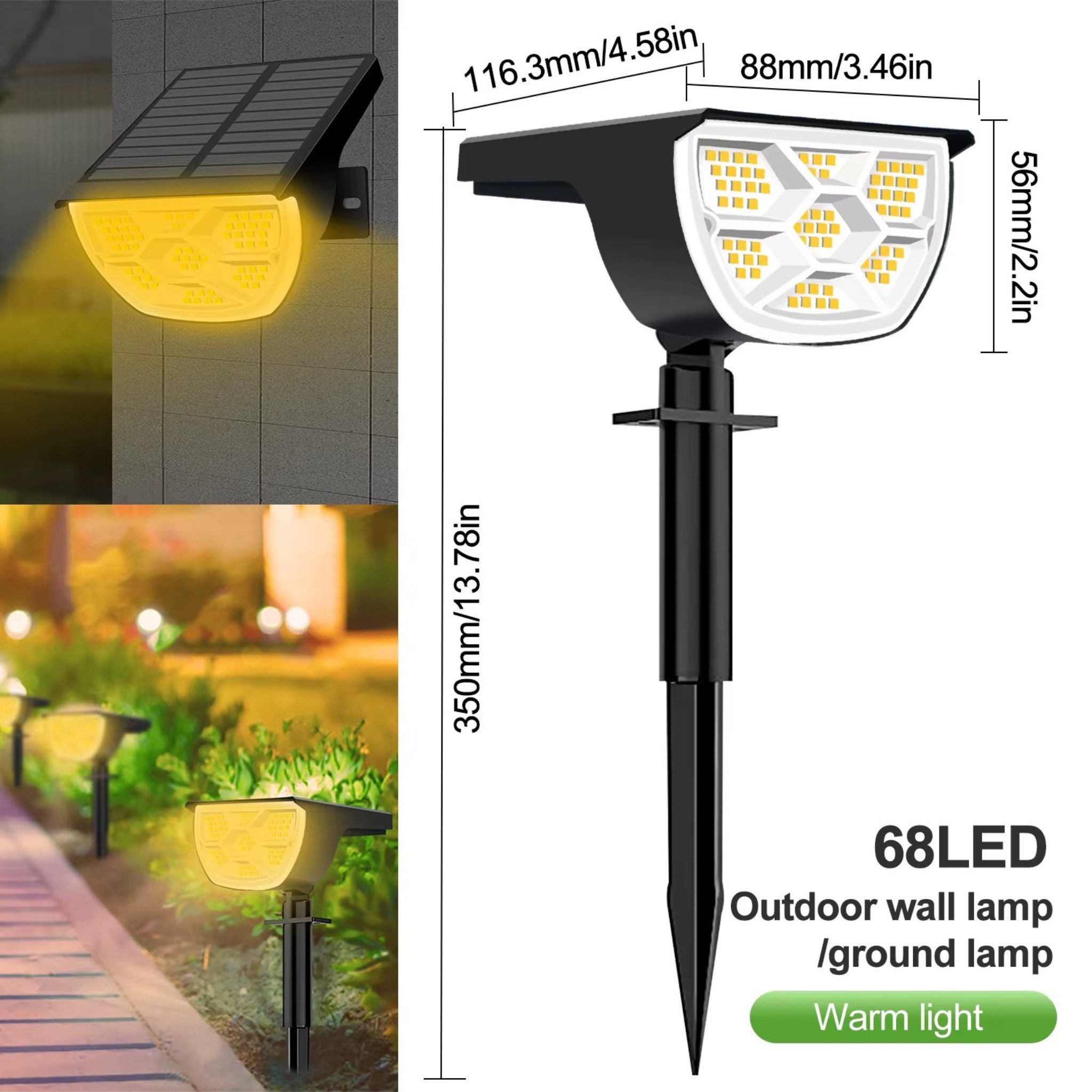 HS.SUPPLY LED Solarleuchte LED Solar Gartenleuchte IP65 mit Erdspieß & Wandhalterung, warmweiß, LED fest integriert, warmweiß, Tageslichtweiß, RGB, Solarbetrieben, IP65 wetterfest, 90° verstellbar, Erdspieß