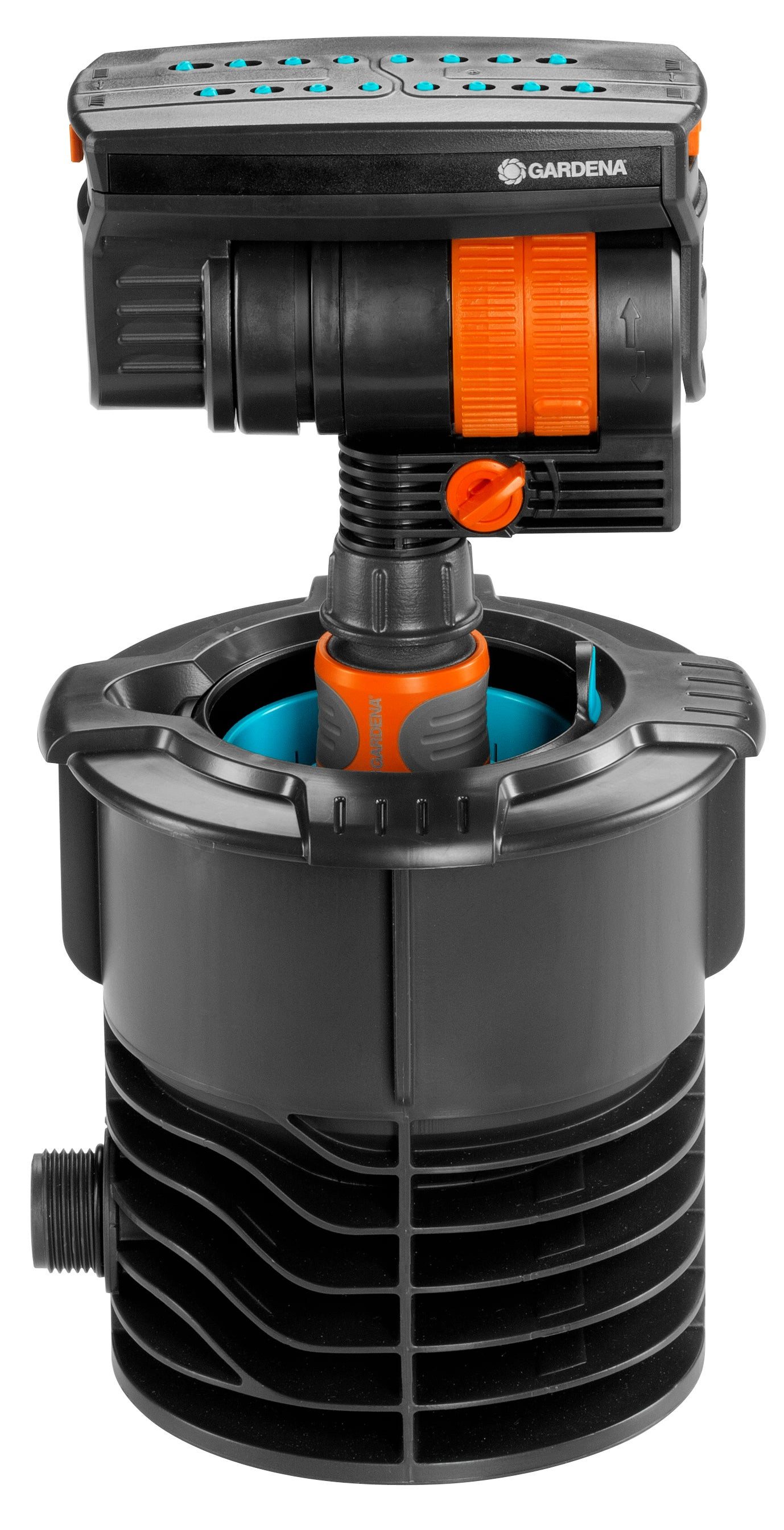 GARDENA Bewässerungssystem Start-Set Pipeline, (mit 2 Wassersteckdosen, inkl. Viereckregner), Sofort einbaubereit: Das unterirdische Wassernetz für den Garten