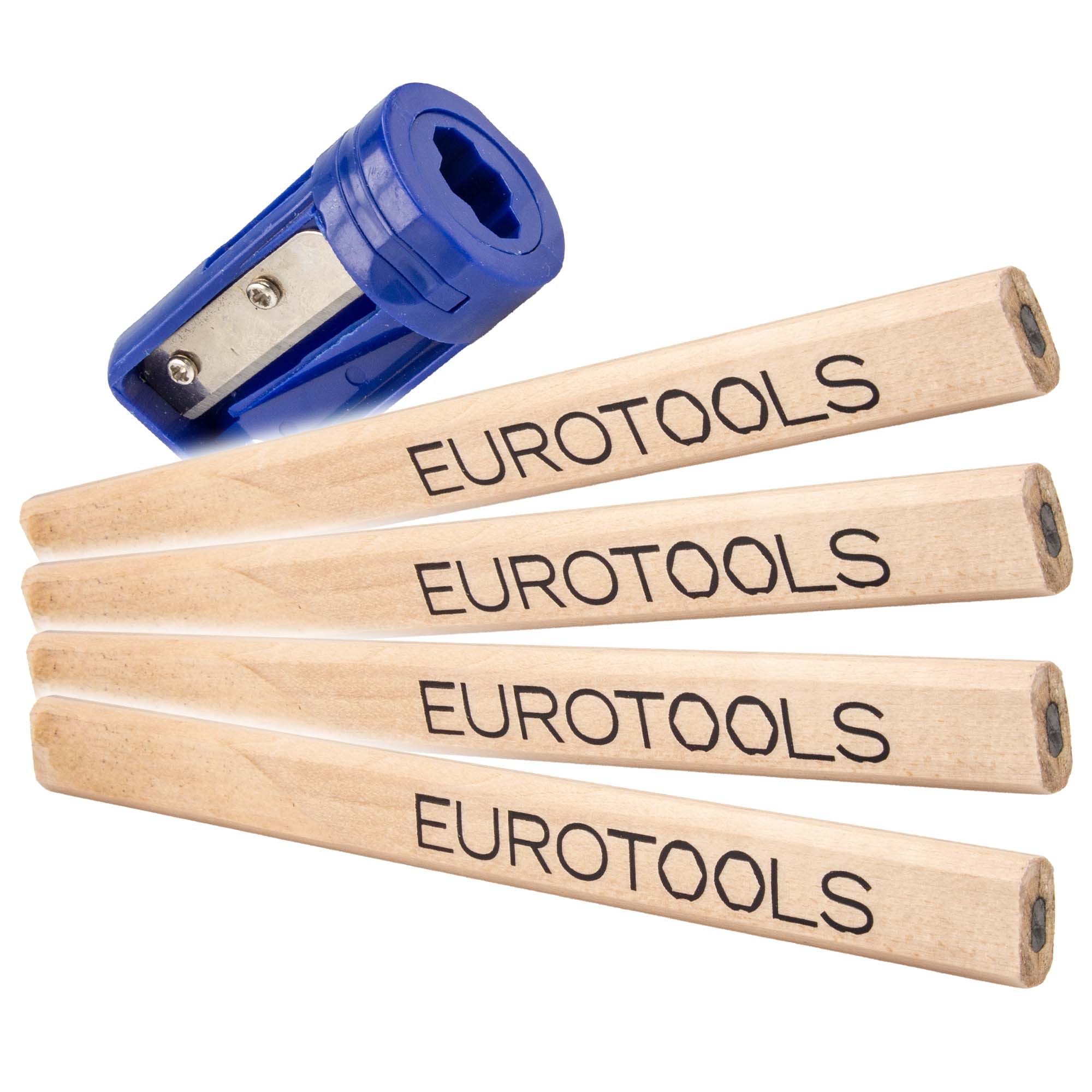 EUROTOOLS Bleistift Zimmermannsbleistifte 175 mm, 4 Stück, mit Spezialanspitzer
