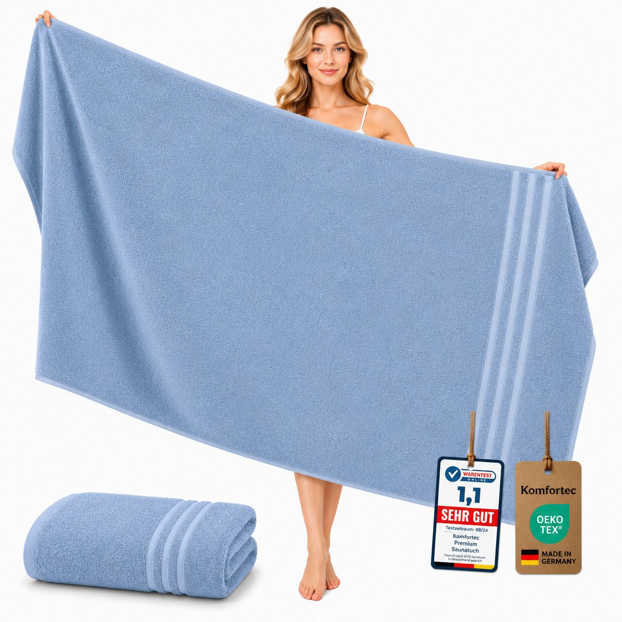 Komfortec Saunatuch 100x200 Extra Große XXL Premium Saunatuch, Unifarben (1-St), extra Große XXL, Schnelltrocknend, Frottee, Weich, Baumwolle