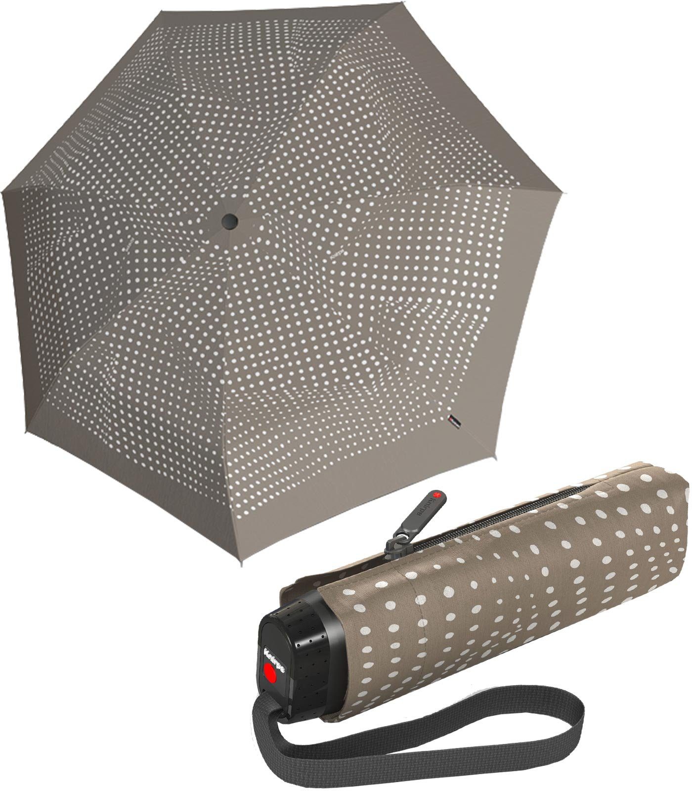 Knirps® Taschenregenschirm leichter, besonders kompakter Schirm für Damen, sehr klein und leicht, ein guter Notfallschirm taupe-weiß