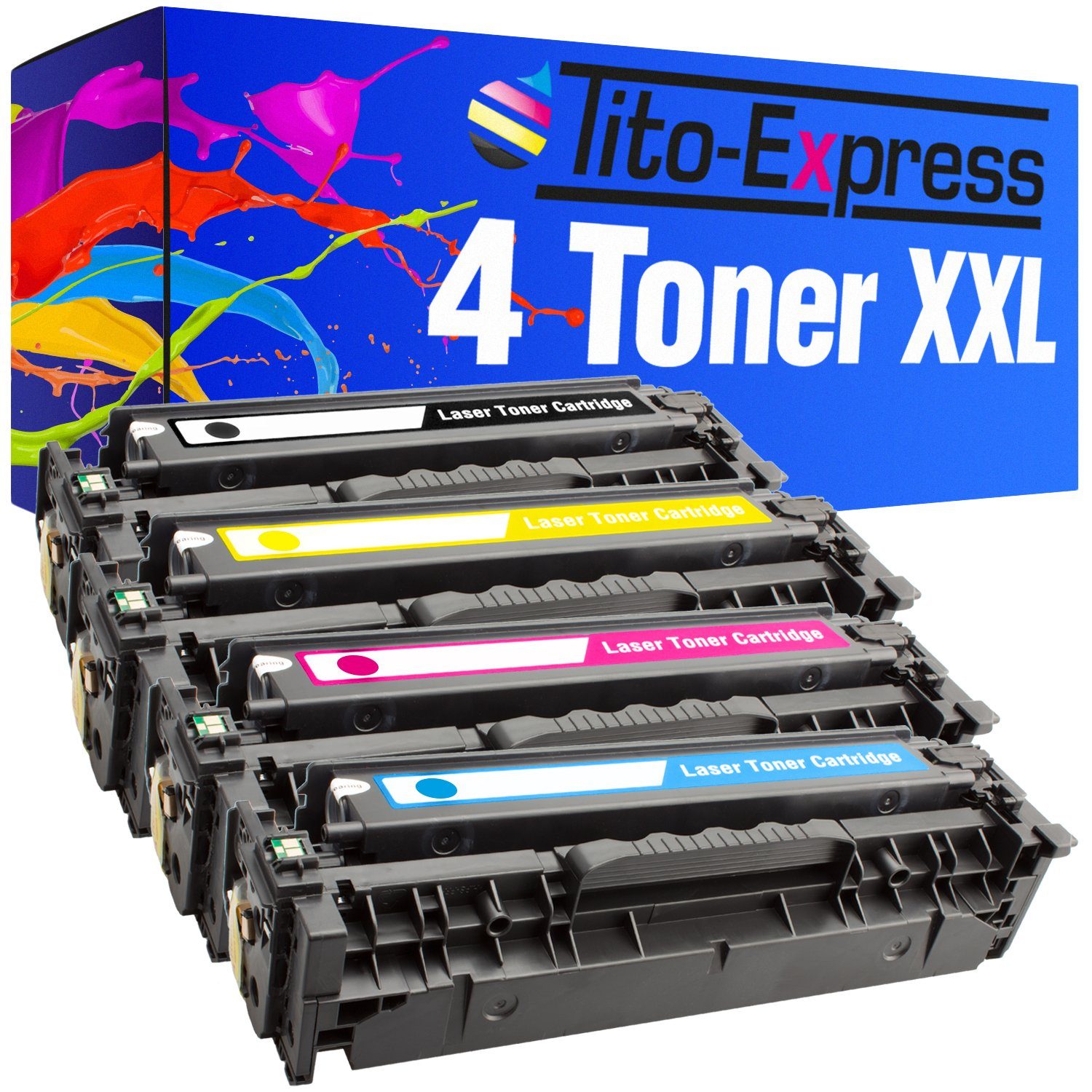 Tito-Express Tonerpatrone 4er Set ersetzt HP CC530A CC531A CC532A CC533A, für Color Laserjet CP2025 CP2025 CP2025DN CP2025N CP2025X CM2320