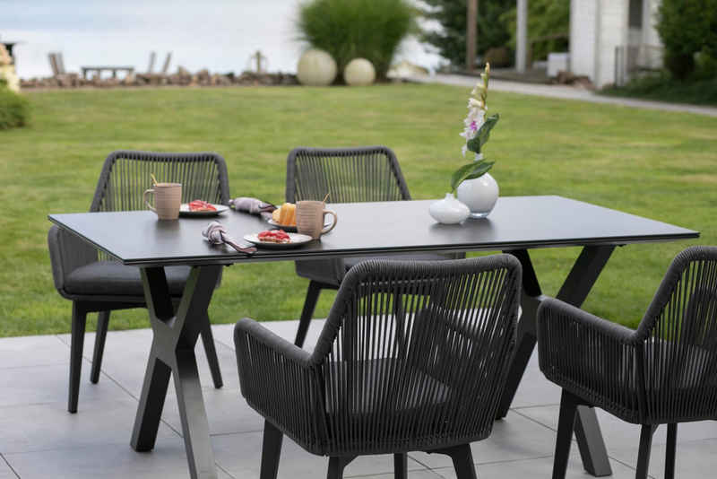 bene living Gartenlounge-Set Tisch Granada 180 cm, 4er Set Diningsessel Marbella, (Gartenmöbelset, 5-tlg), gesinterter Stein (Keramik) - Garten, Terrasse und Balkon