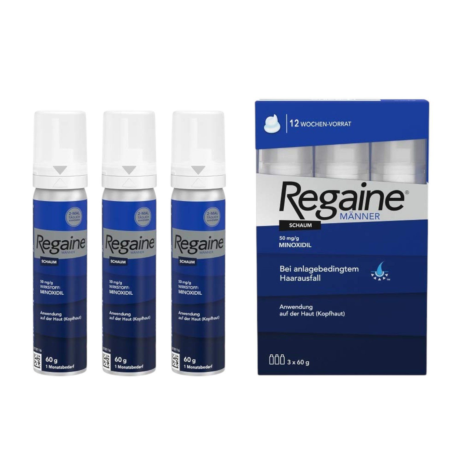 REGAINE Haarkur Männer Schaum mit Minoxidil bei erblich bedingtem Haarausfall 3x 60ml, 3-tlg.