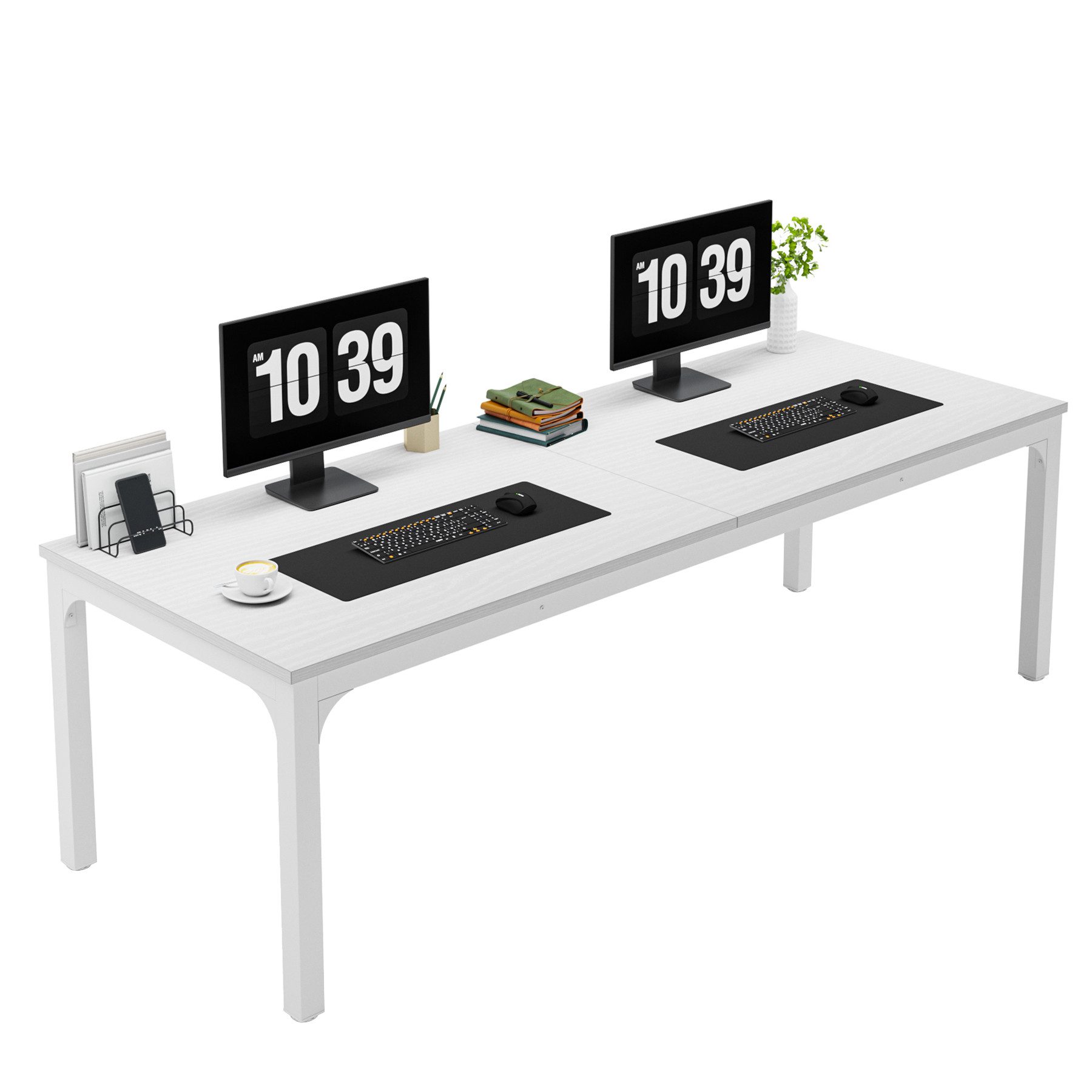 Tribesigns Computertisch 200x70x75cm, doppelter PC-Bürotisch, Braun/Weiß günstig online kaufen