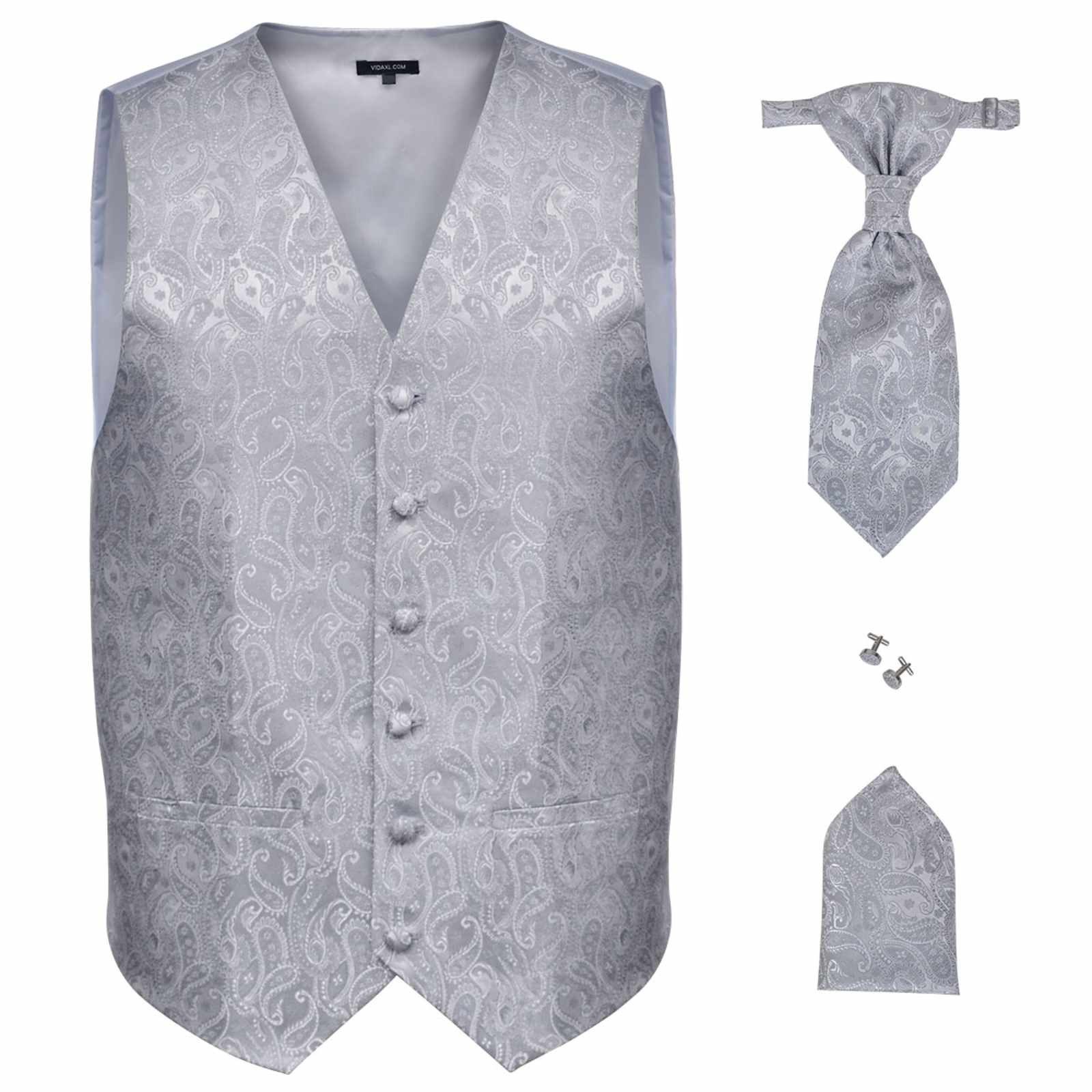 vidaXL Anzug Hochzeitswesten Set für Männer Silber 56 Polyester (1-tlg)