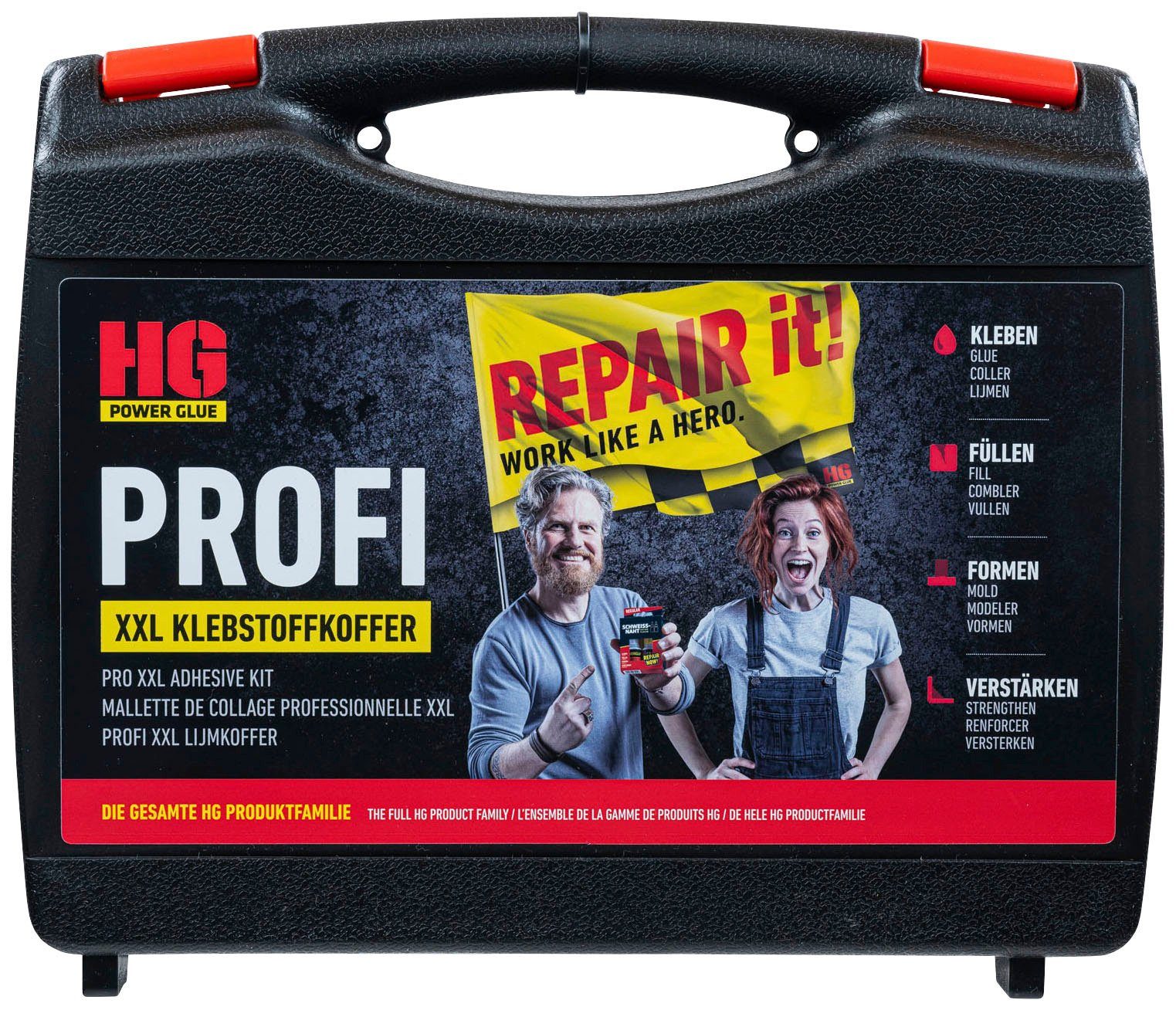 HG Klebstoff PowerGlue, XXL-Profikoffer, die Schweissnaht aus der Flasche