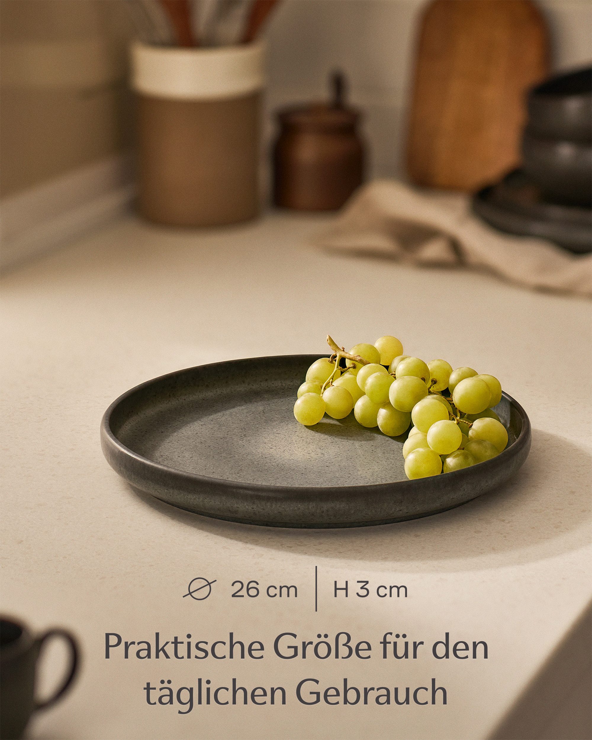Cosumy Speiseteller Essgeschirr Set Ø26 cm mit reaktiver Glasur, handgefertigte Essteller, (4 St), Handgefertigt, Set für 4 Personen, mikrowellen- & spülmaschin – Bild 4 von 5