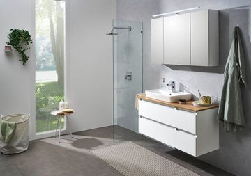 Saphir Waschtisch Quickset 360 Waschplatz mit Keramik-Aufsatzbecken, wandhängend, Waschtischplatte, 113 cm breit, Weiß Glanz, 4 Schubladen
