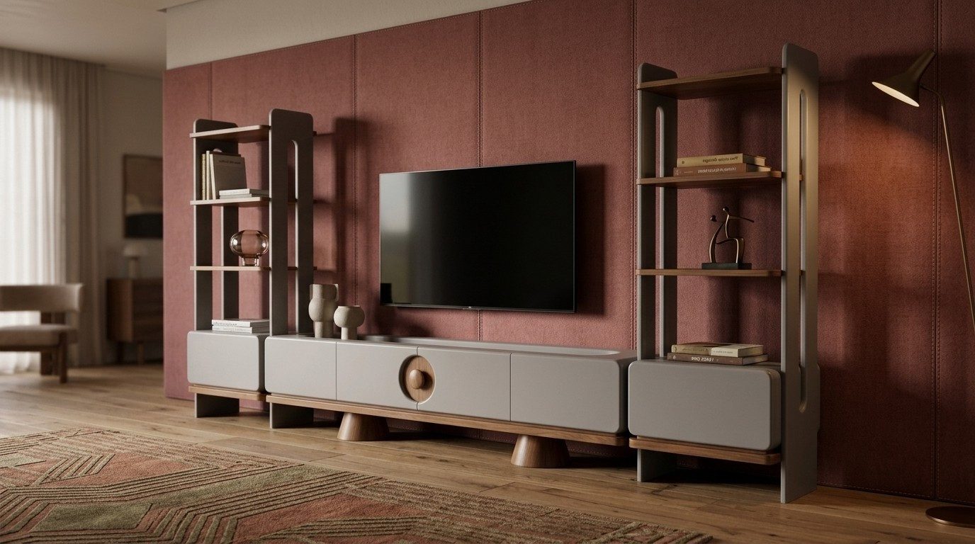 Xlmoebel TV-Board TV-Board Set Modern Grau Holz Luxus Wohnwand TV Wand Lowboard (TV-Board Set, 3 St., 3-tlg)