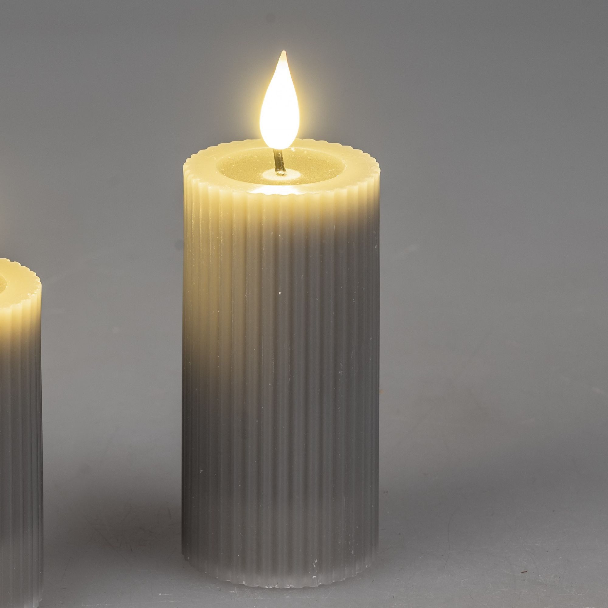 formano LED-Kerze Streifen, Mit Timerfunktion, Grau, Motiv: Rillen günstig online kaufen
