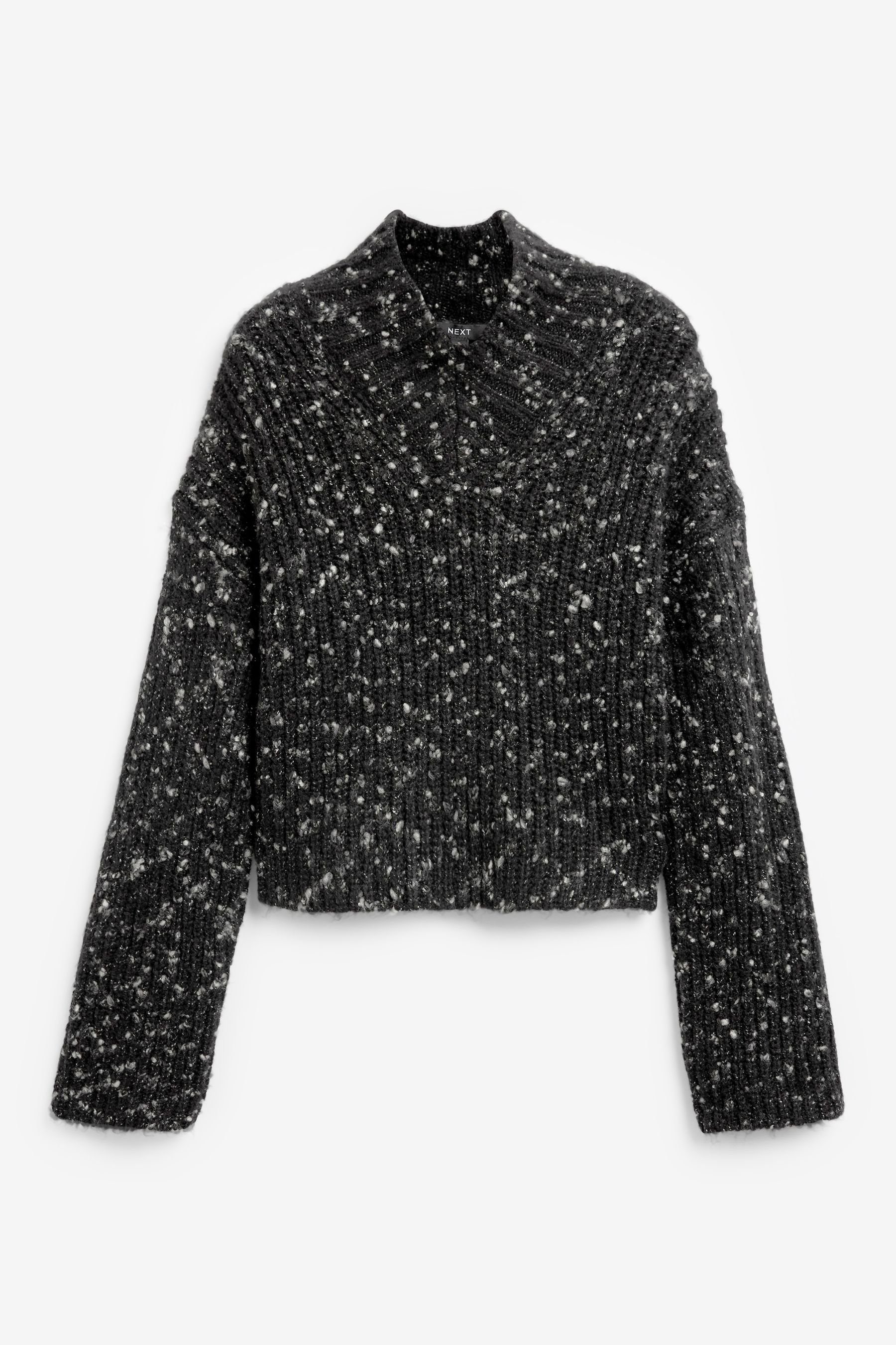 Next V-Ausschnitt-Pullover Gerippter Pullover mit V-Ausschnitt (1-tlg) Black