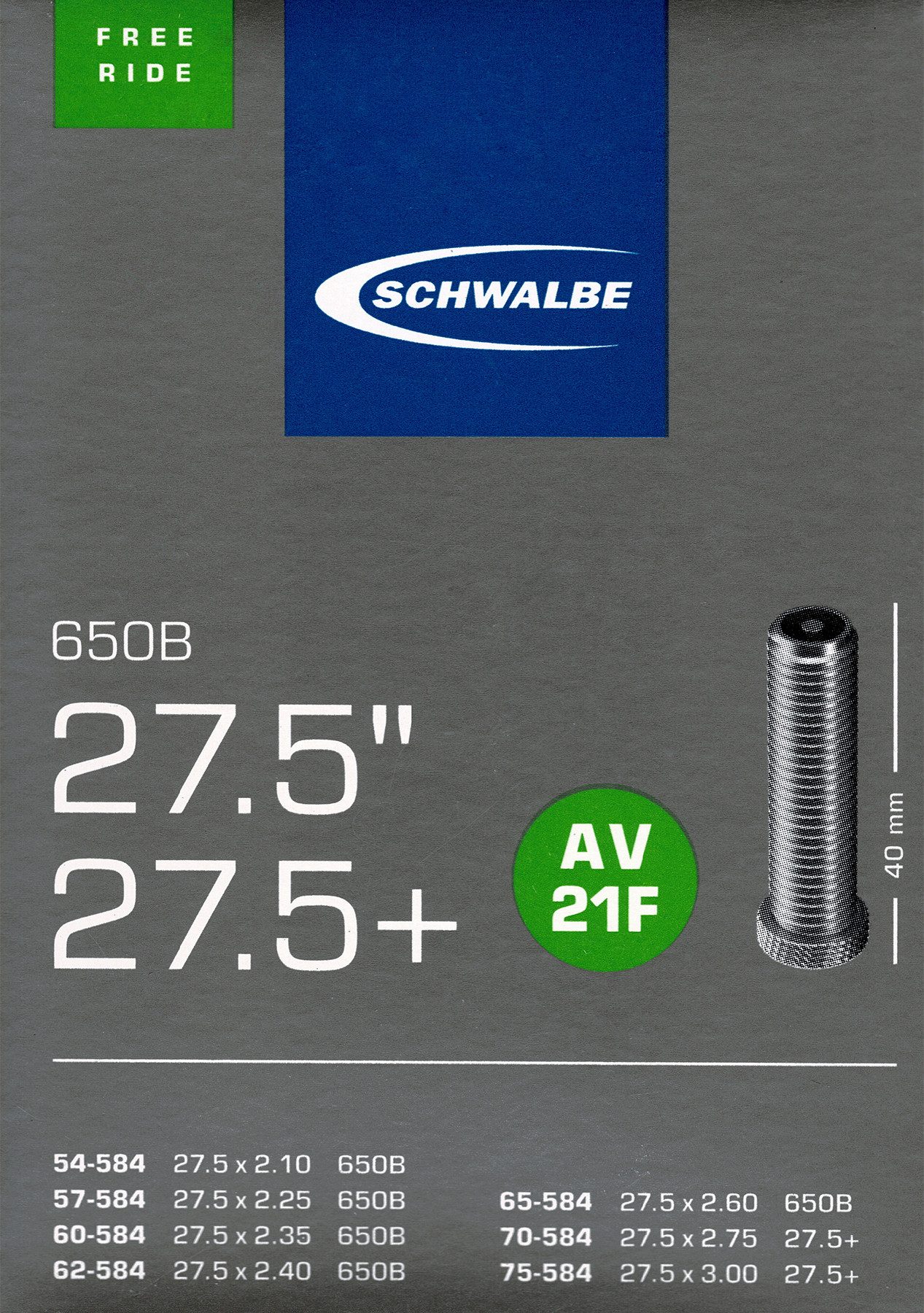 Schwalbe Fahrradschlauch Schwalbe AV 21 F 27,5 Zoll Plus Freeride