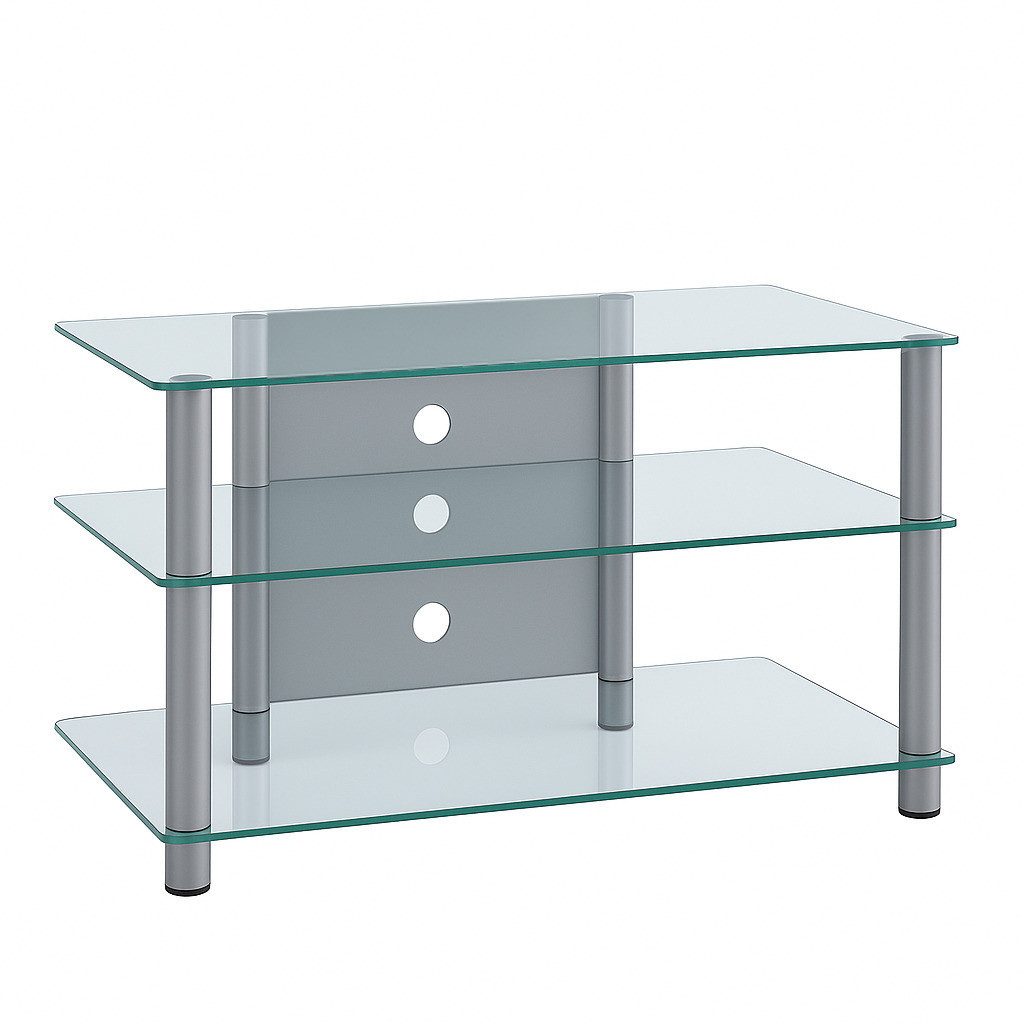 VCM TV-Board Sindas Wohnwand B. 59 x T. 48 x H. 45 cm, Klarglas & Aluminium, 2 Fächer, Wohnzimmermöbel mit viel Stauraum – Bild 2 von 3