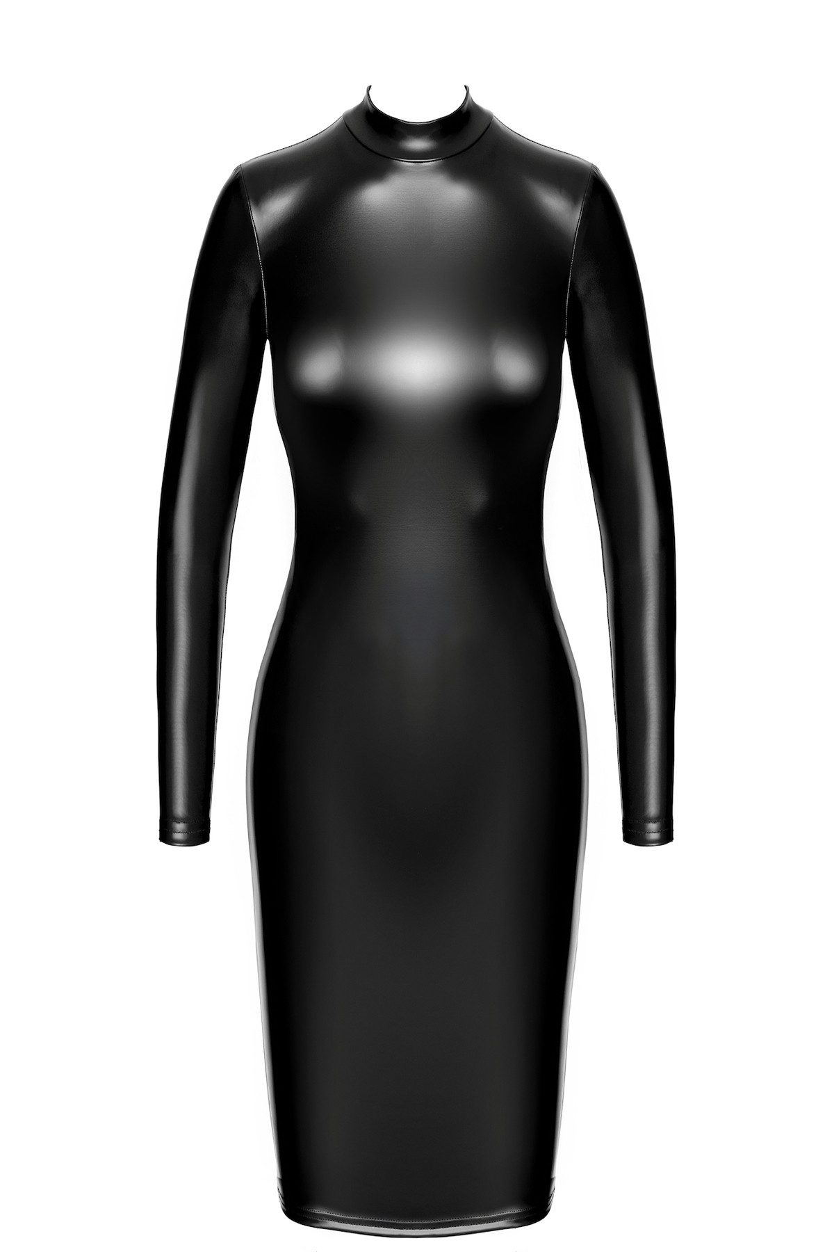 Noir Handmade Minikleid Damen Wetlook Kleid schwarz mit Netz und Ausschnitt transparent offen