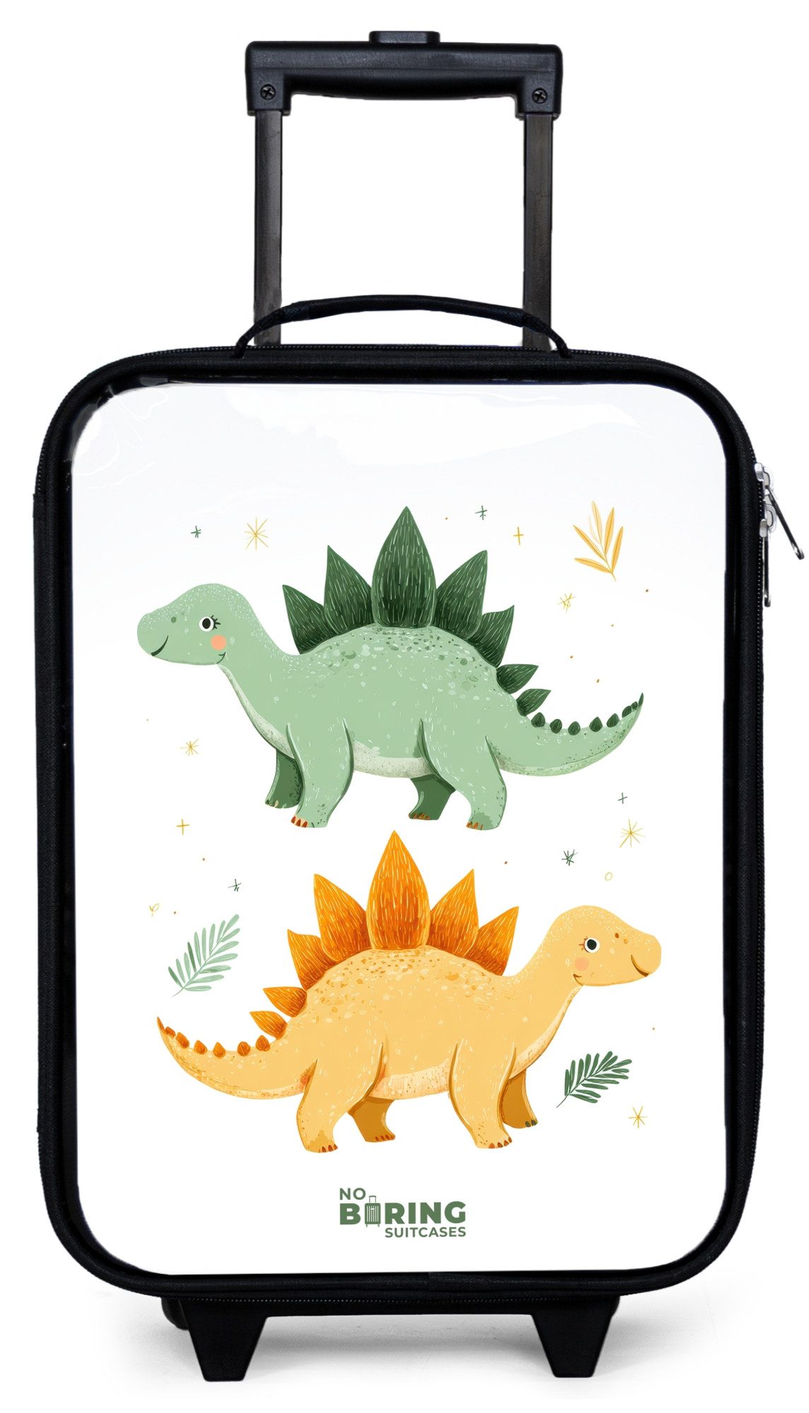 NoBoringSuitcases.com© Kinderkoffer mit leuchtende Räder - Fröhliche Stegosaurus-Freunde, 2 Rollen, Kinder Koffer Klein, Trolley Handgepäck, Reisekoffer