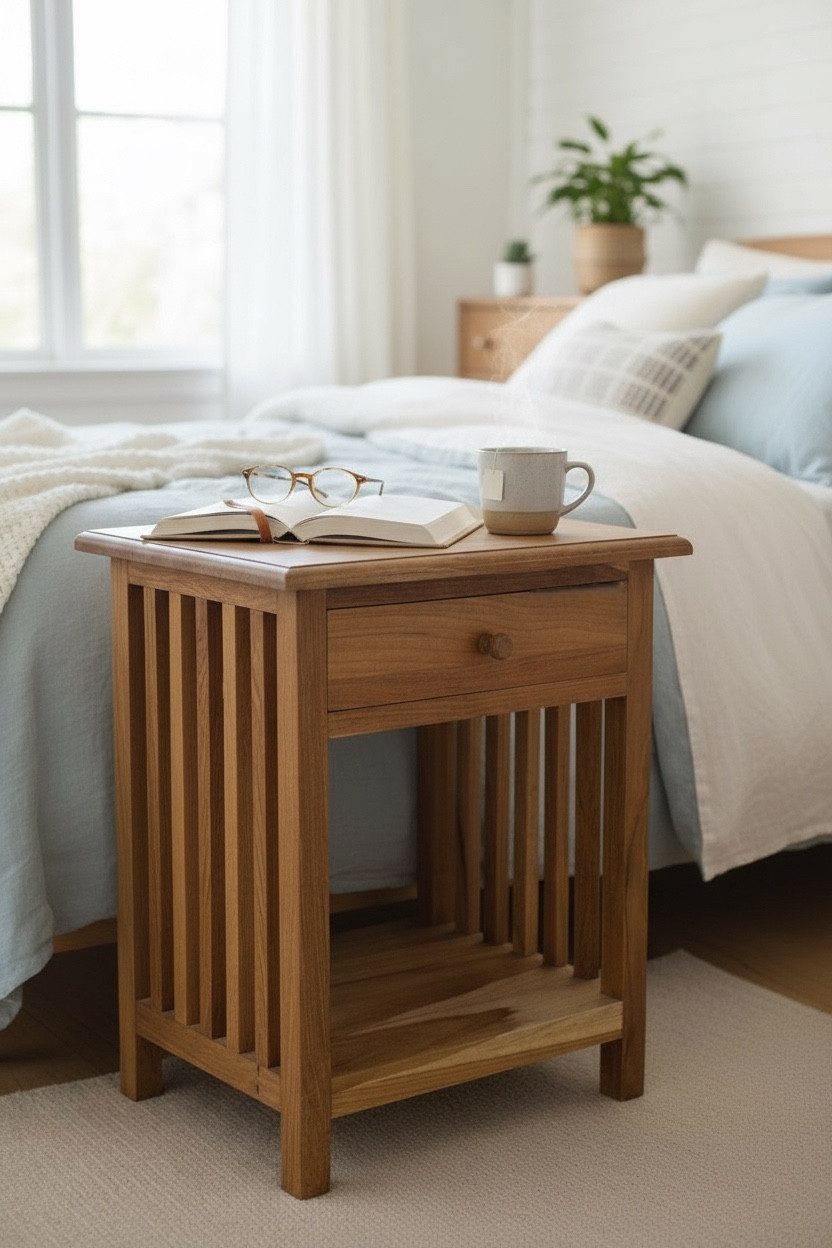 FaHome Nachttisch Holz Nachtkommode – Beistelltisch, Vintage-Look aus massiven Teakholz - 45x40x30 cm