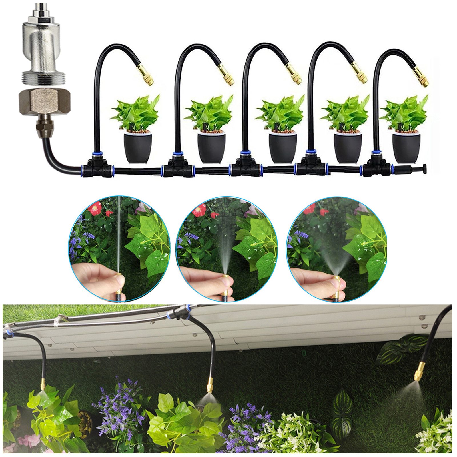 Jibenhome Bewässerungssystem Automatische Bewässerung,Bewässerungssystem Garten Balkon Gewächshaus, 5M Sprinkler Flexibel Wassersparend Einstellbare Sprühdüse