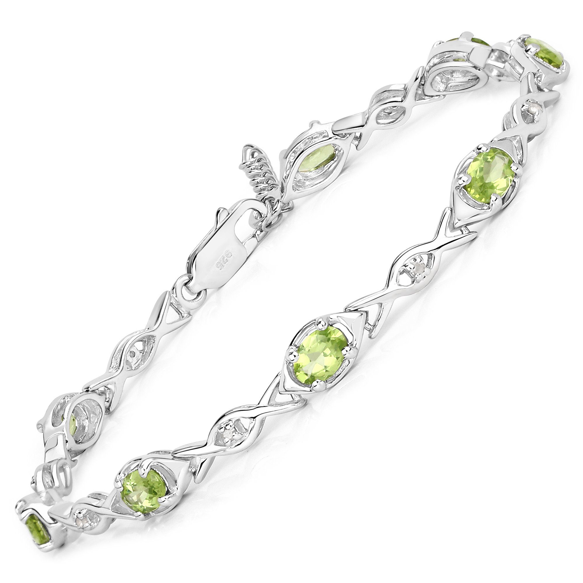 Armband 925-Sterling Silber rhodiniert Glänzend Peridot grün