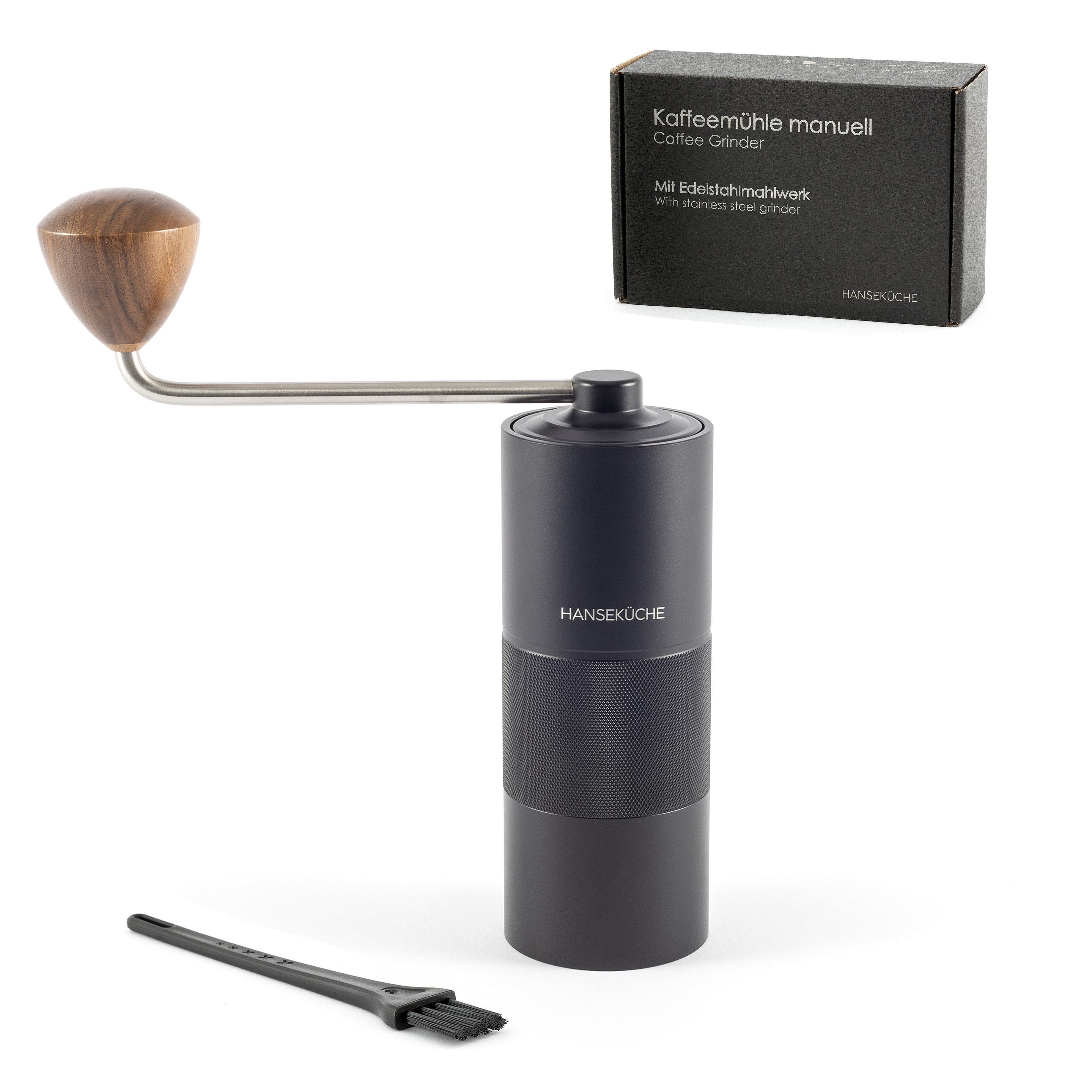 Hanseküche Kaffeemühle Manuelle Kaffeemühle mit Präzisions-Edelstahlmahlwerk, Manuell, 100,00 g Bohnenbehälter, …