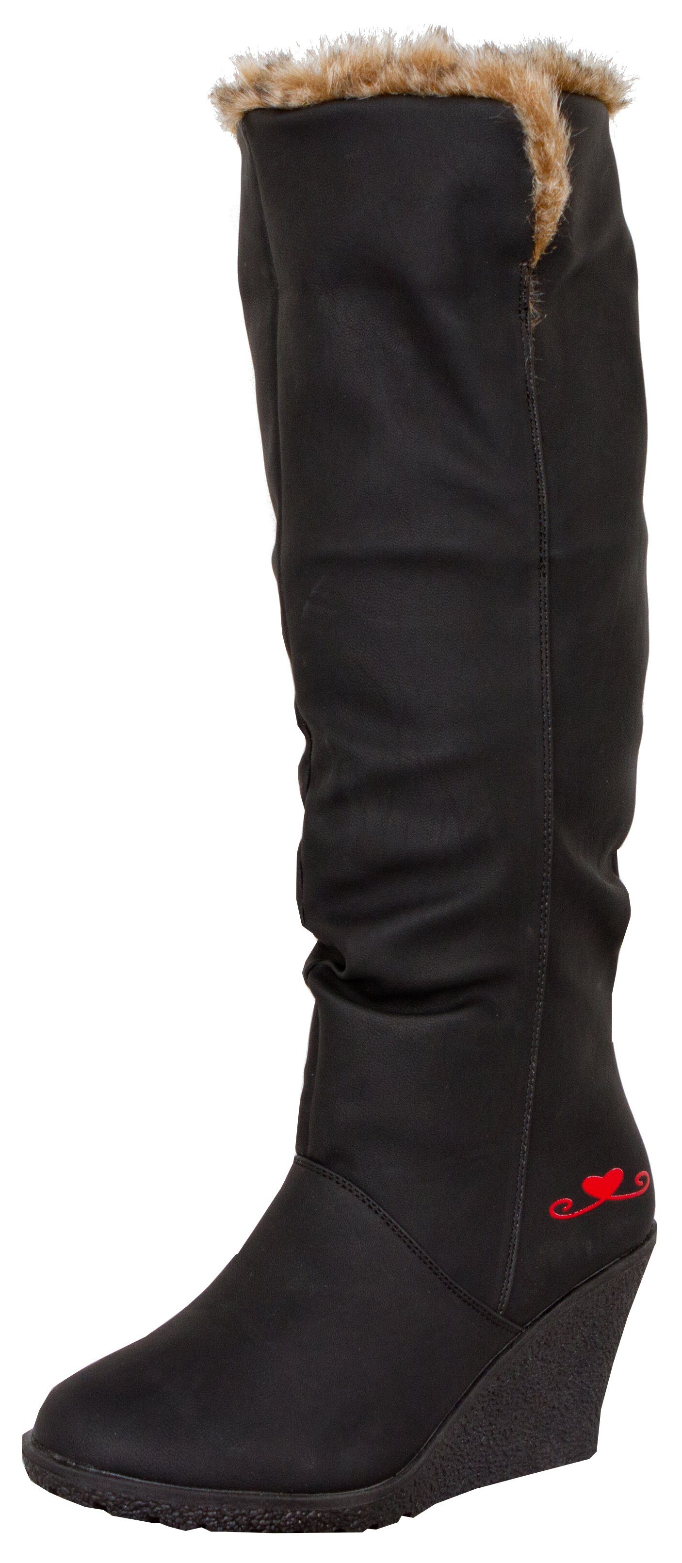 L85 Wundrschönes Damen Stiefel LOVENESS Fellstiefel Winterstiefel Winterstiefel Kunstfell, gefüttert Damenwinterstiefel Schwarz Warm