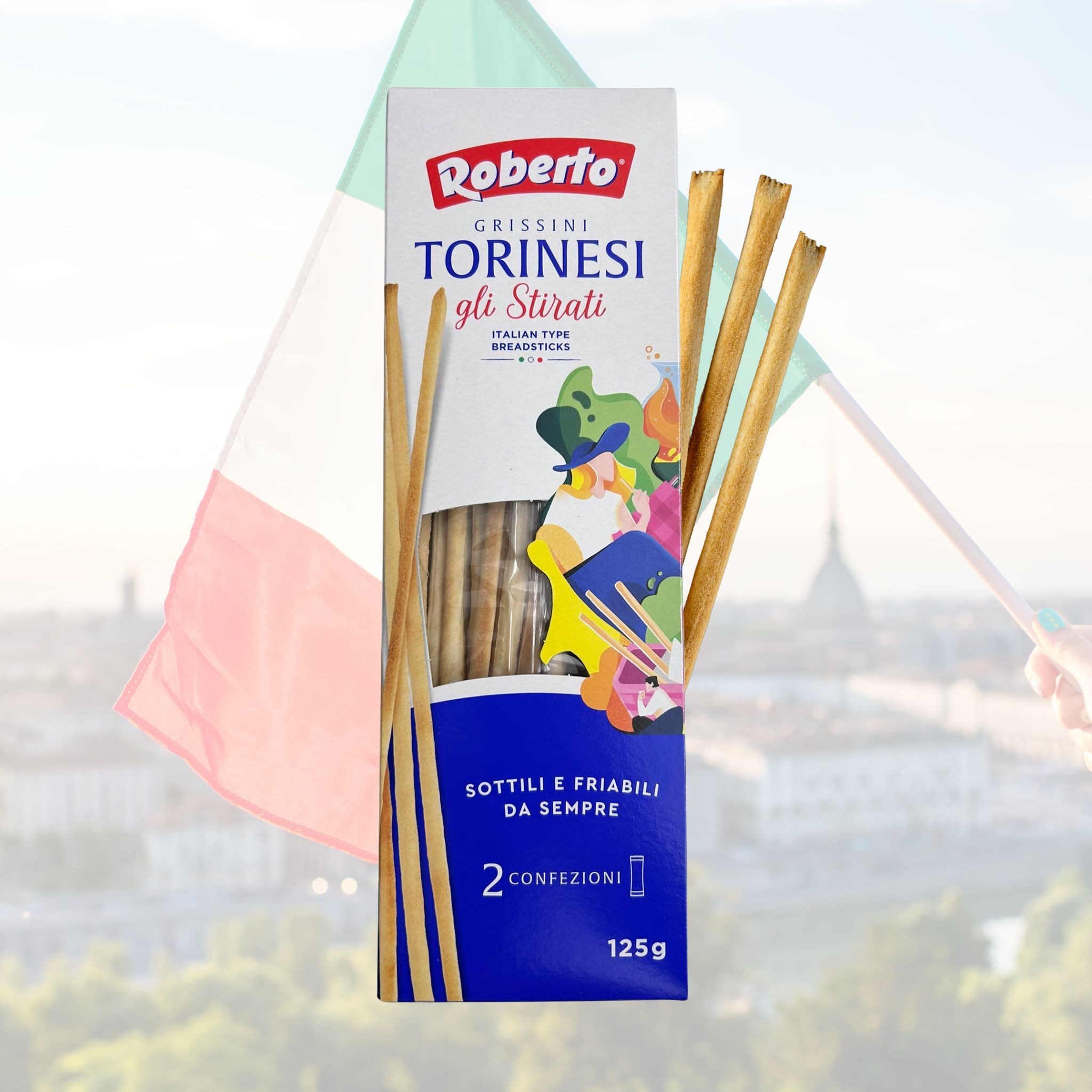 Roberto Industria Alimentare SRL Knabberei Roberto Grissini Torinesi 10x 125g, 10 x 125 g, (Beilage bei Antipasti, Dessert, Büro, Feste, Geburtstage, dünne Torinesi Stangen als Snack)