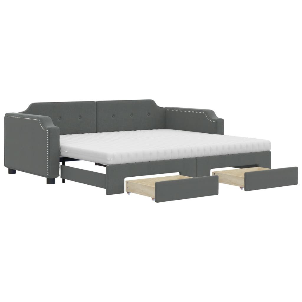 vidaXL Bett, Tagesbett Ausziehbar mit Schubladen Dunkelgrau 100x200 cm Stof günstig online kaufen