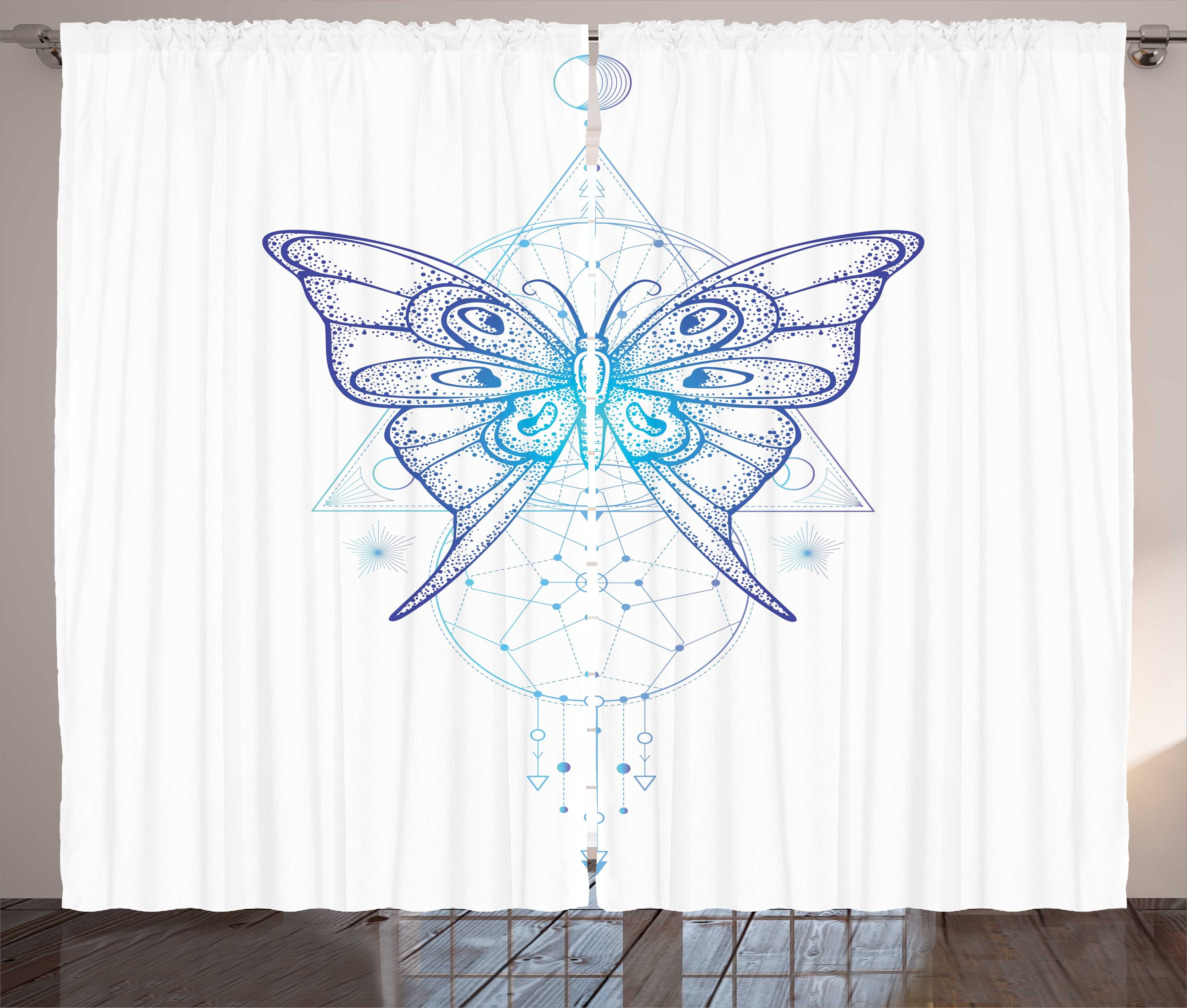 Gardine Schlafzimmer Kräuselband Vorhang mit Schlaufen und Haken, Abakuhaus, Alchimie Boho Schmetterlings-Traumfänger