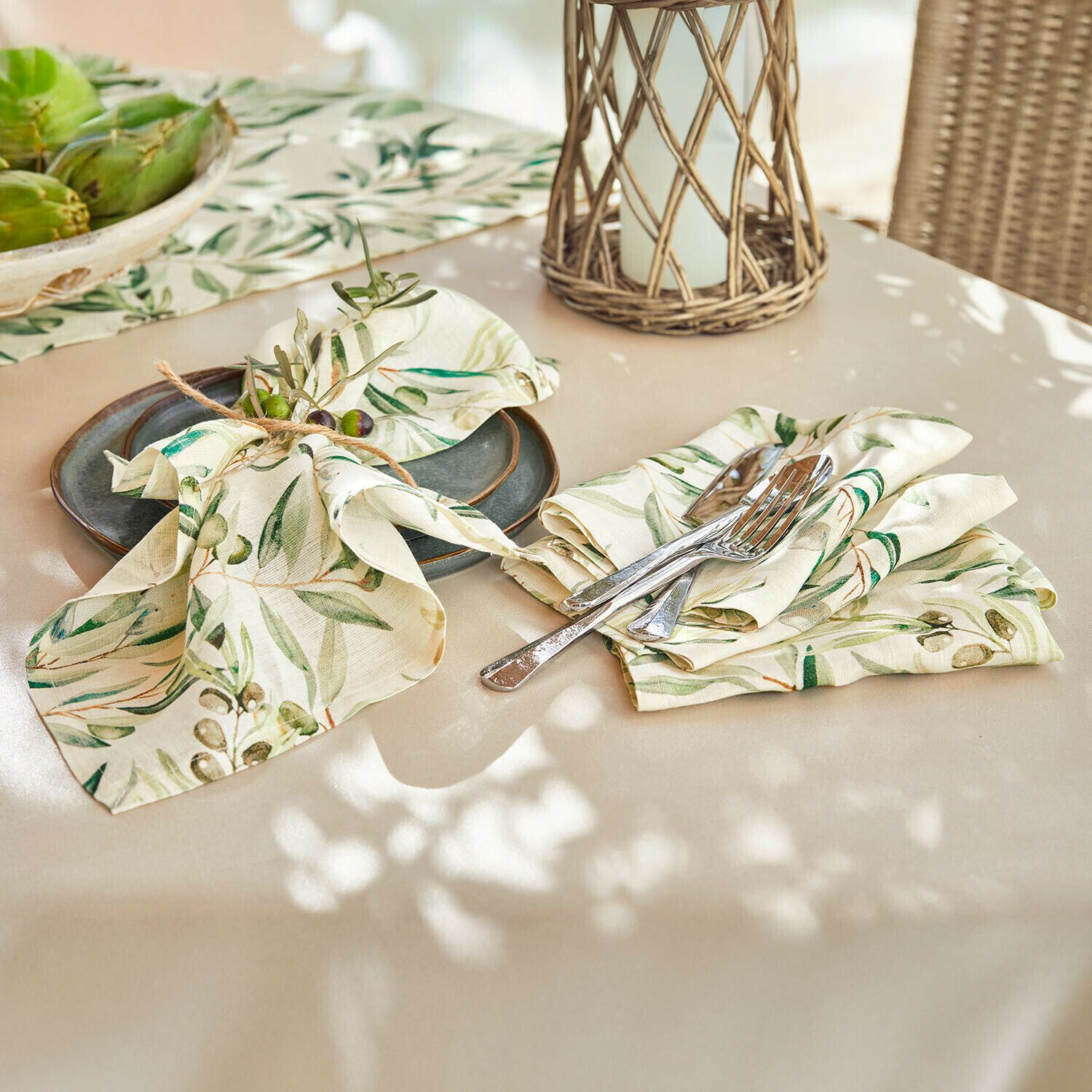 Mirabeau Stoffserviette Serviette 4er Set Nolaria creme/grün