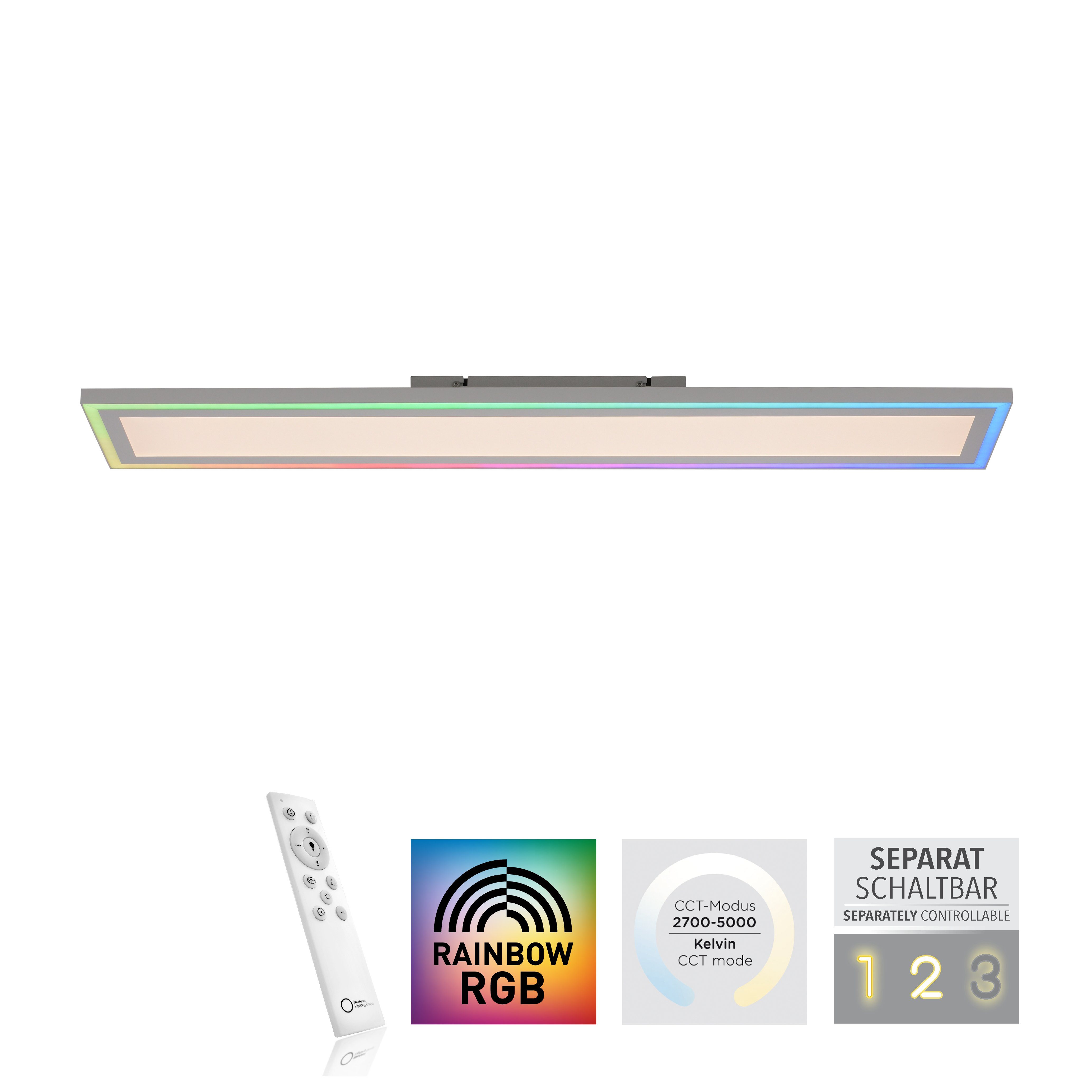 RGB-Rainbow, inkl. Funk dimmbar, integriert, Fernbedienung, fest - CCT Direkt warmweiß LED, kaltweiß, Leuchten über LED - EDGING, Deckenleuchte