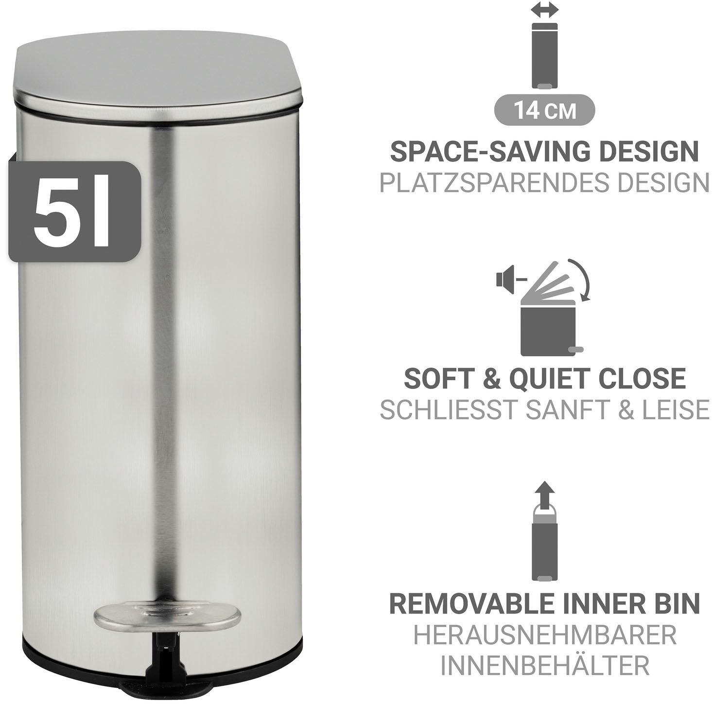 WENKO Kosmetikeimer Collungo, mit Easy-Close-Mechanik fürs Bad, Inneneimer: 5 L
