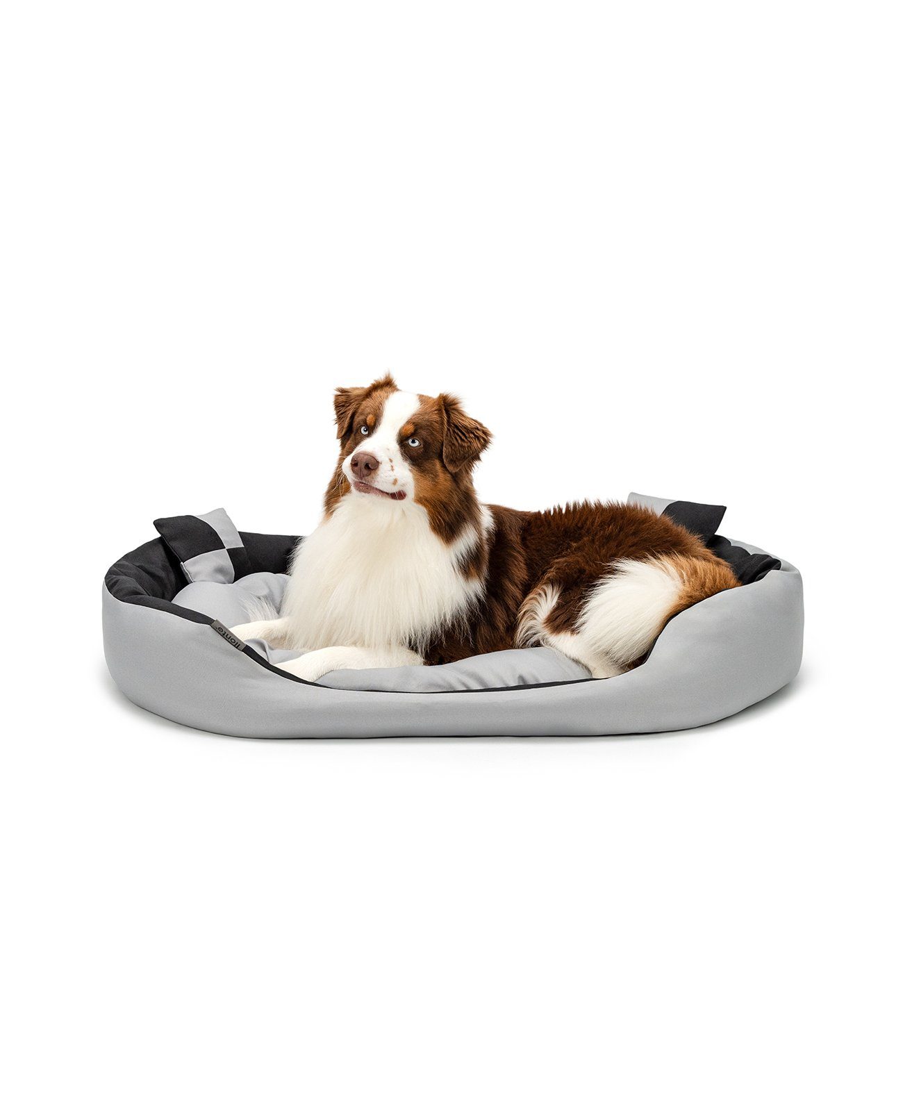 lionto Tierkissen 4-in-1 Hundebett, Hundekissen, Hundekörbchen mit Wendekissen, Größe, mit Wendekissen, grau/schwarz, 110 cm x 80 cm