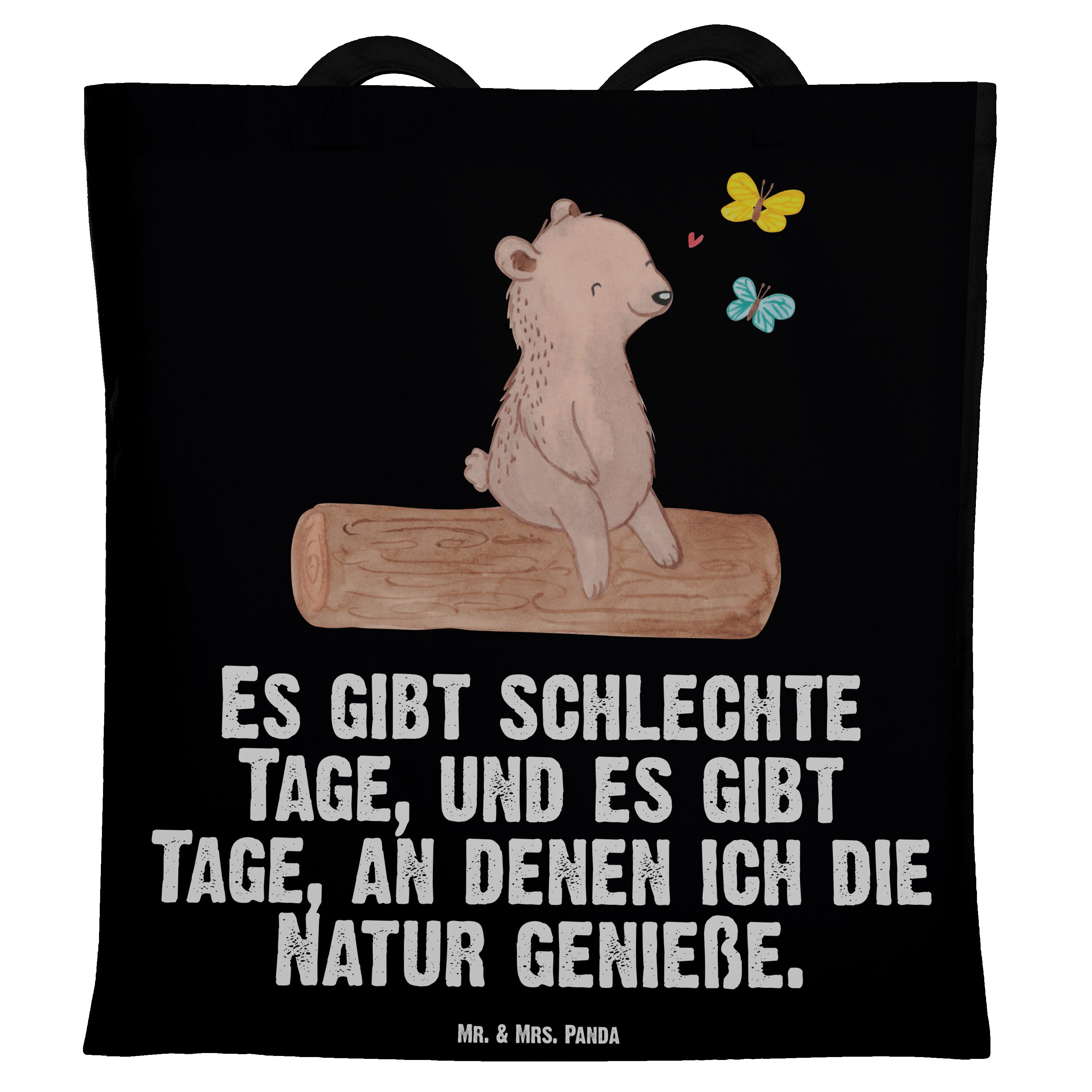 Tragetasche (1-tlg) Geschenk, - Beuteltas Lover, Mrs. Schwarz Panda Nature Bär & Naturliebhaber - Tage Mr.
