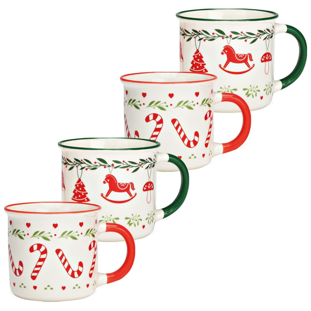 matches21 HOME & HOBBY Tasse Email-Optik Weihnachts-Tassen 4er Set rot grün in 9 cm, 350 ml, 4-tlg., Keramik, Spülmaschinenfeste Kaffeetassen Kaffee-Becher als Glühweintassen