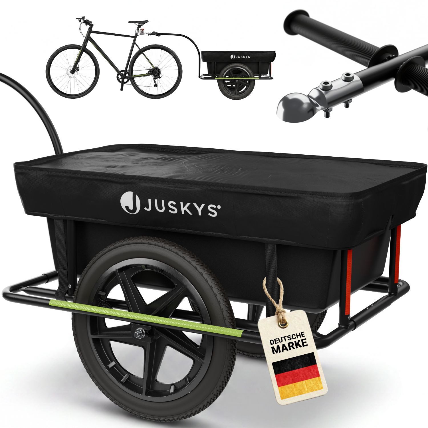 Juskys Fahrradlastenanhänger, 90 L Volumen, mit Handgriffen, inkl. Schutzplane, für 26/28 Zoll