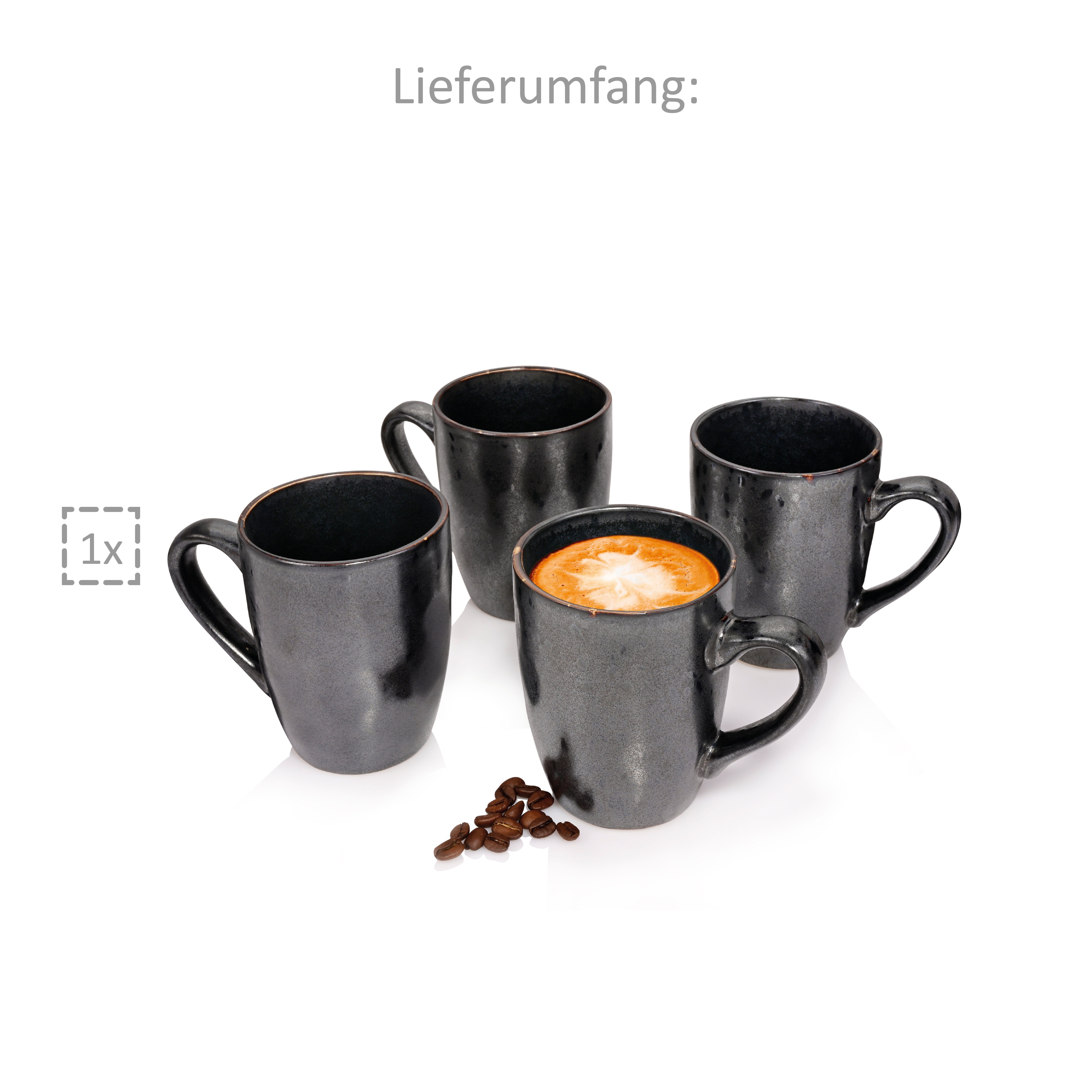 SÄNGER Becher Tombey spülmaschinengeeignet, Handmade Kaffeebecher 300 Steingut, ml, Set