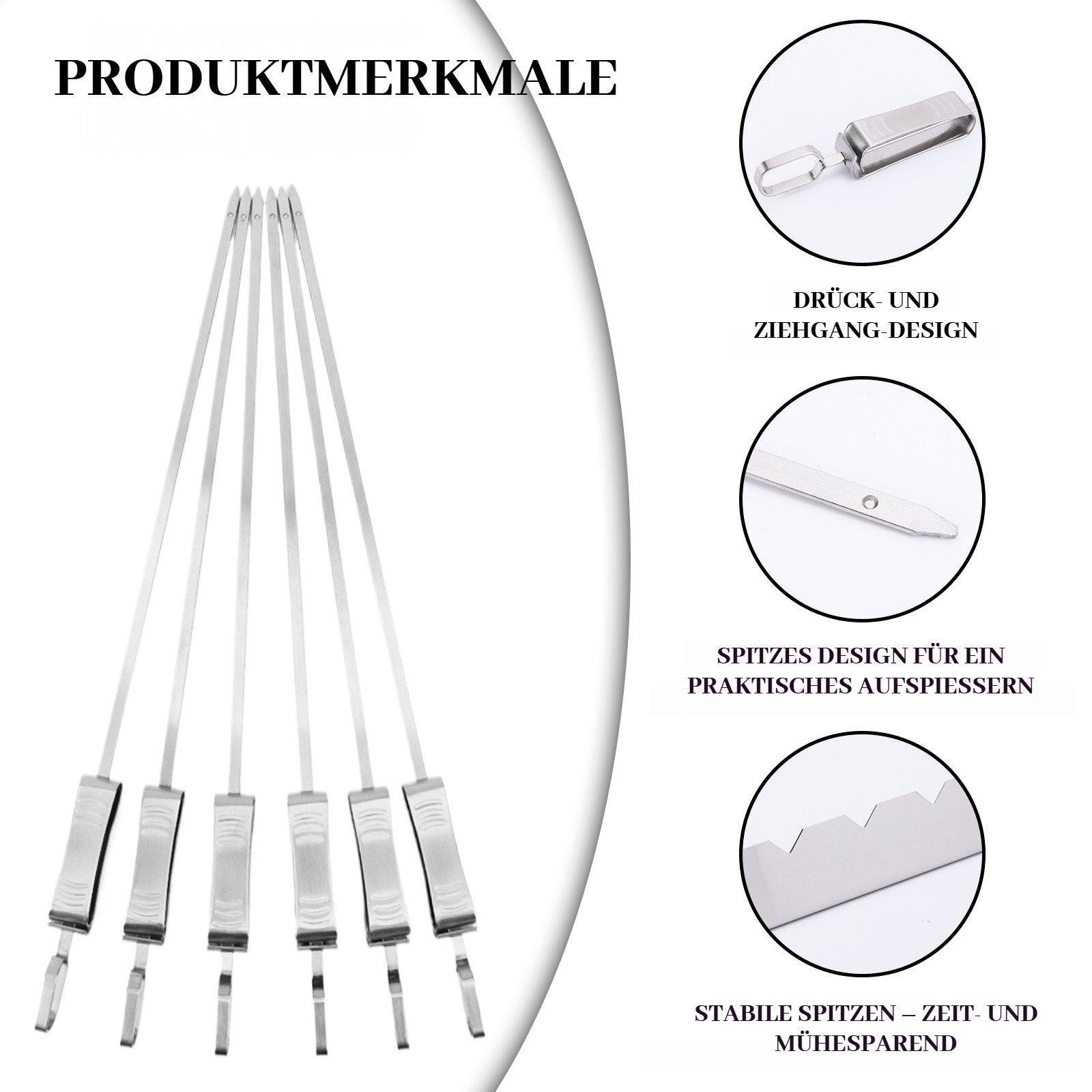 BlingBin Schaschlikspieße Wiederverwendbare Edelstahl Schaschlikspieße 6-teiliges Grillset (6er Set, 6-St., 41cm Lange), mit 2 Halterständern und Tasche für den Außengrill