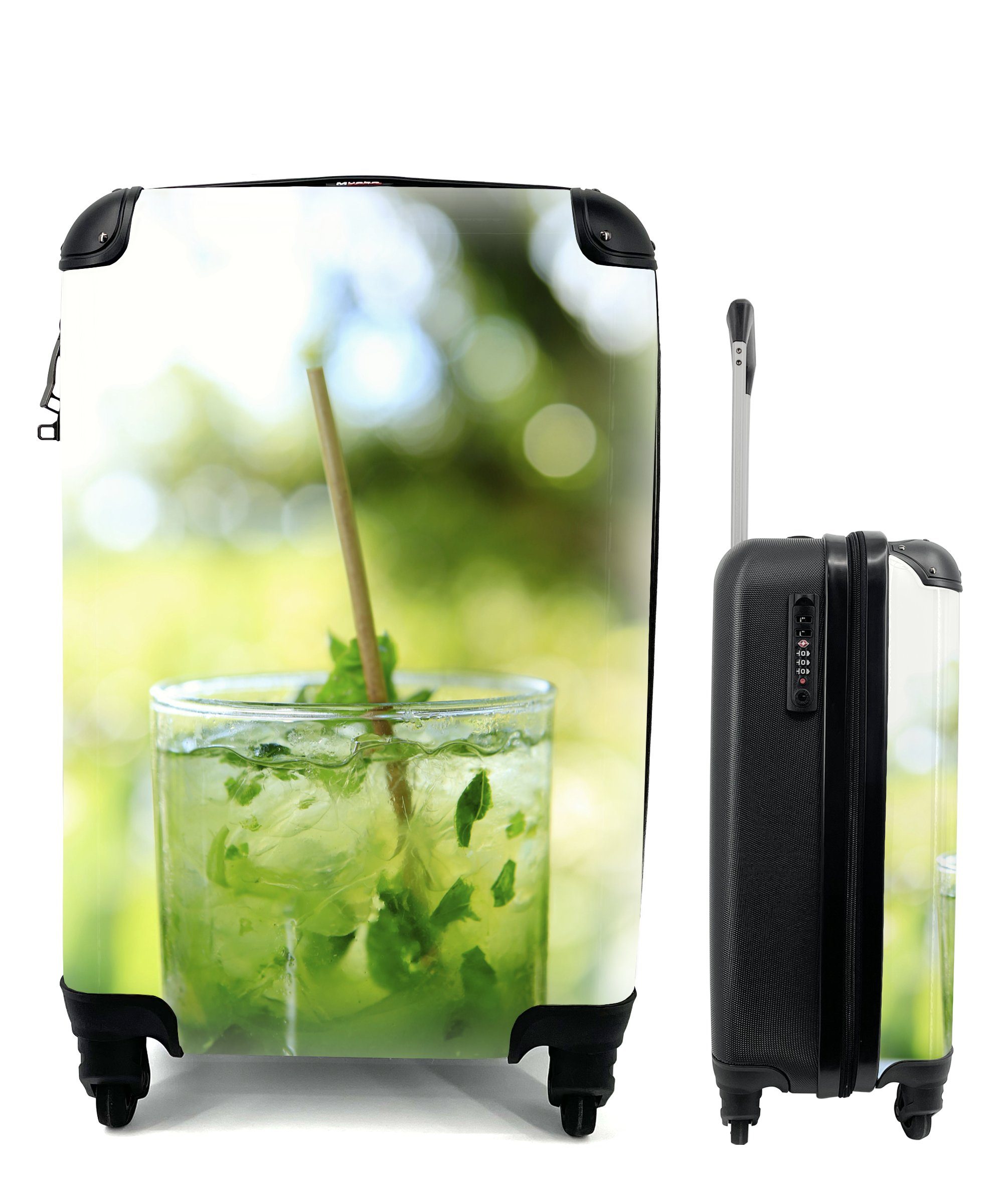 Handgepäck Reisetasche Mojito-Cocktails Ferien, 4 im Glas, Rollen, mit für eines Nahaufnahme Handgepäckkoffer MuchoWow Trolley, rollen, Reisekoffer