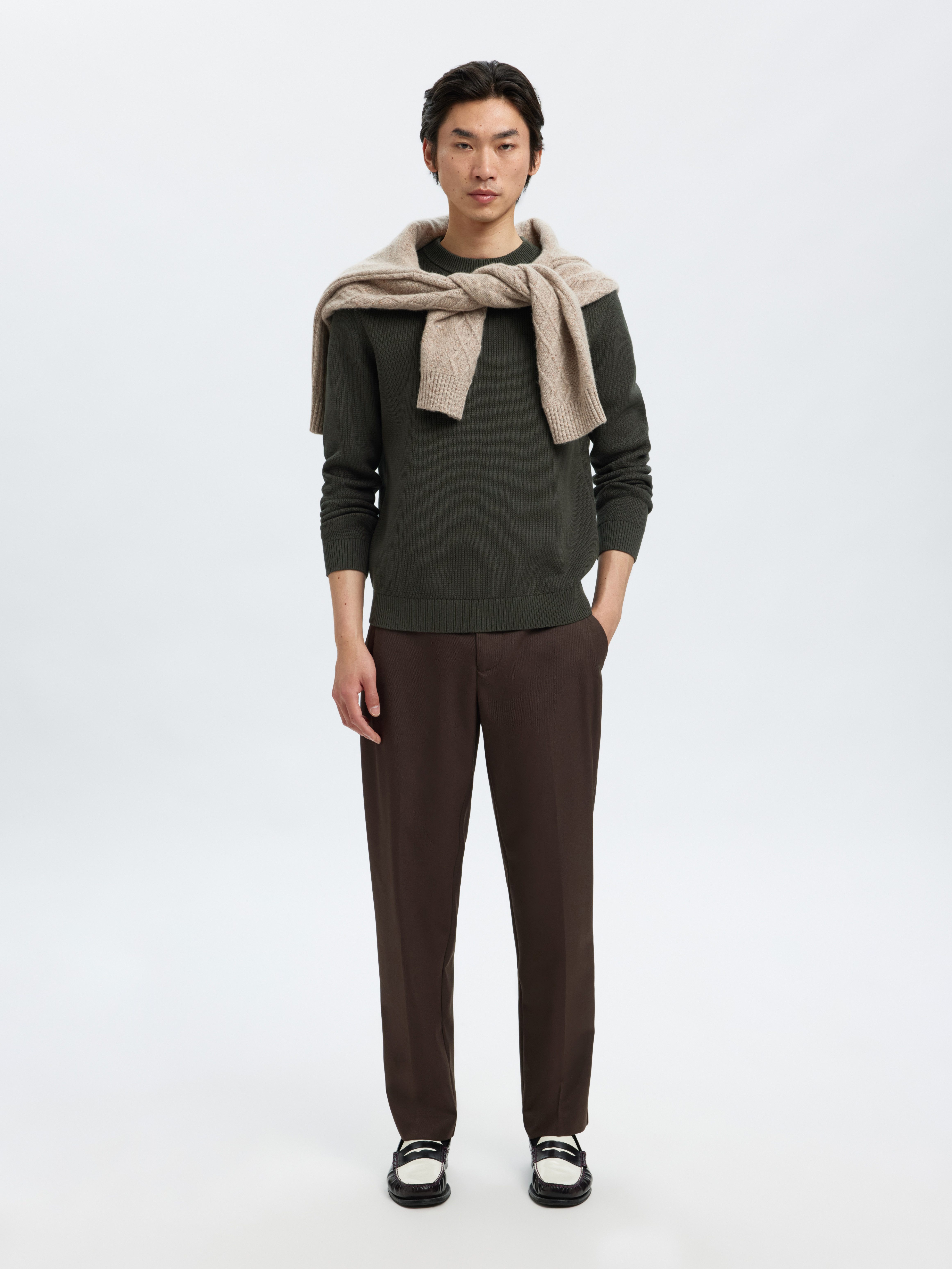 Selected Rundhalspullover SLHDANE LS KNIT STRUCTURE CREW NECK NOOS Baumwolle, regular fit