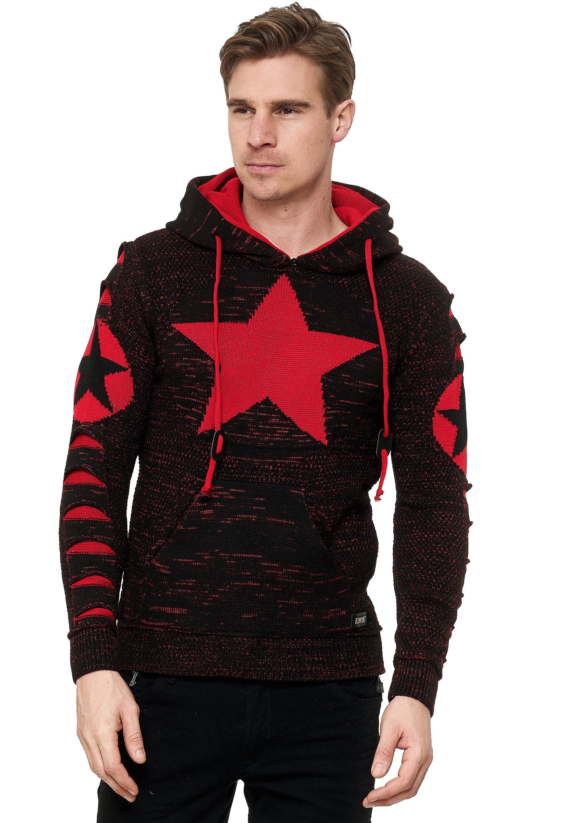 Kapuzensweatshirt mit Stern-Design Rusty schwarz-rot Neal großem