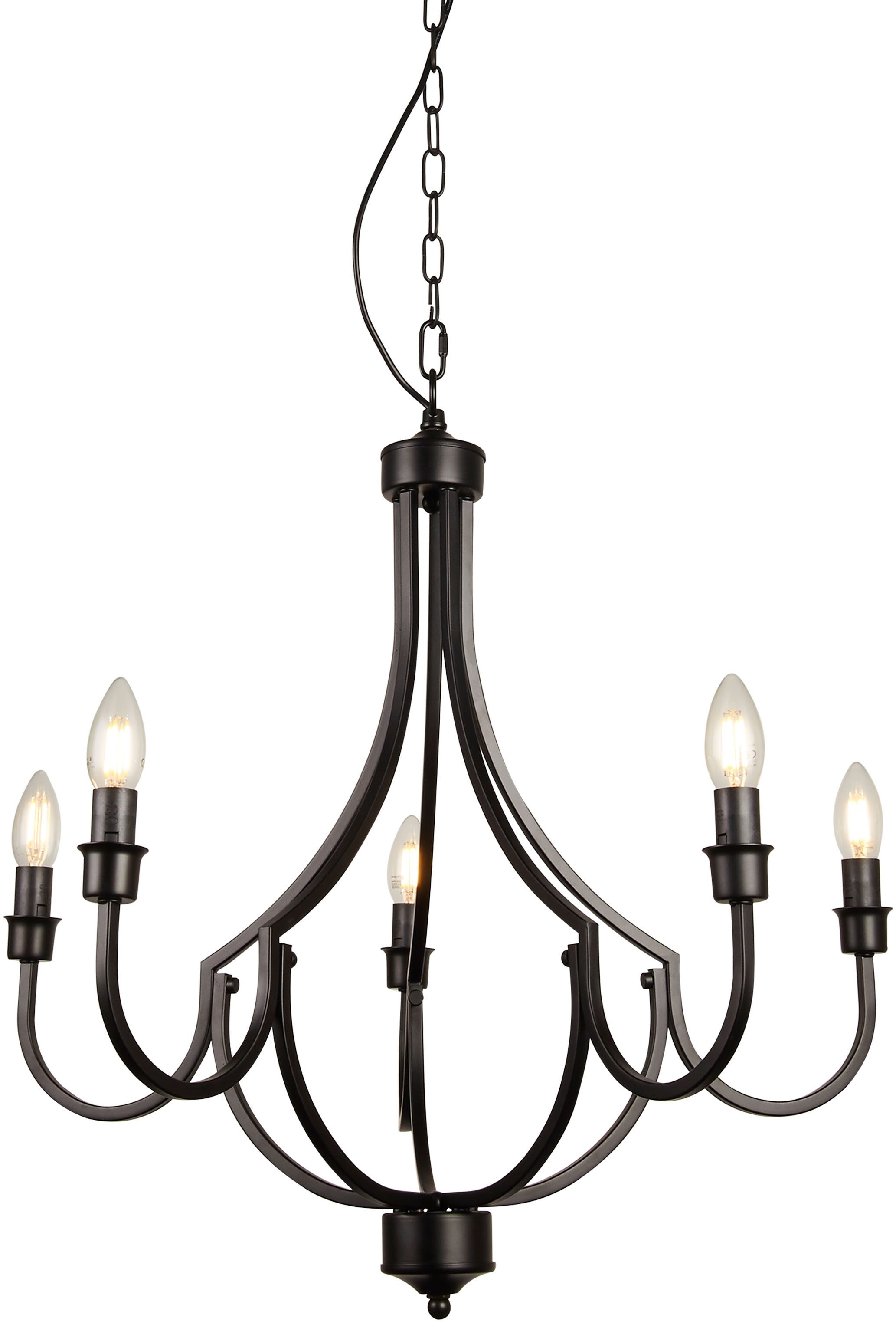 Searchlight Kronleuchter Lodge 5Lt Pendant - Black Metal, Leuchtmittel wechselbar