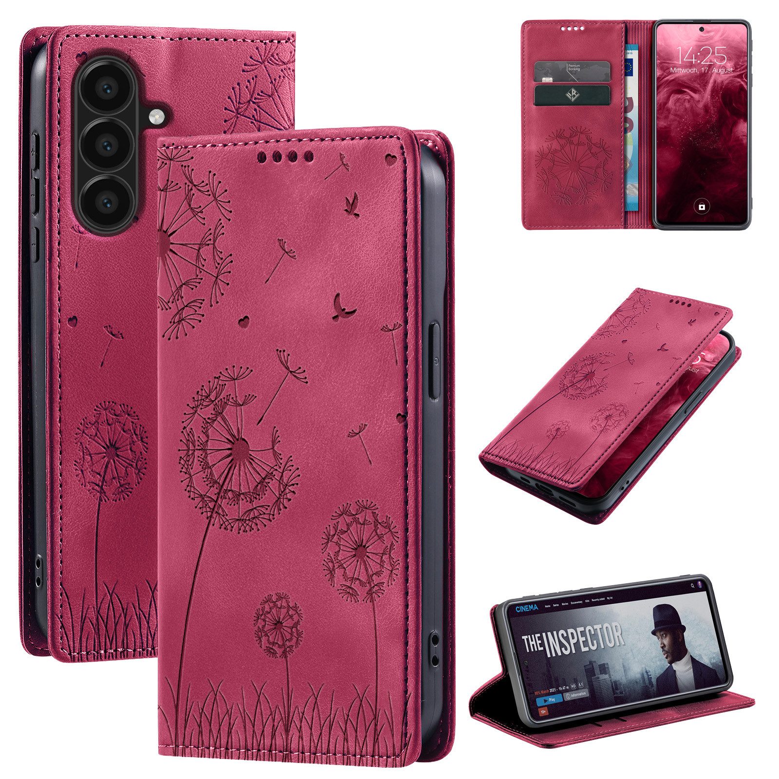 Tec-Expert Handyhülle Handy Hülle Klapphülle für Samsung Galaxy A56 5G 6.7 Zoll, 6.7", Blumen Pusteblume Case Cover mit Kartenfächern und RFID Schutz