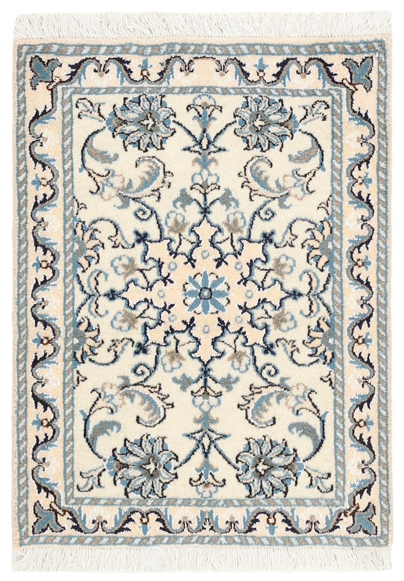 Wohnando Teppich MY-RUG Perserteppich Nain Kashmar Medaillon-Design creme 77x58cm, Rechteckig, Höhe: 12 mm, Handgeknüpfter Teppich,Handgesponnene Wolle, mit Naturfarben gegärbt