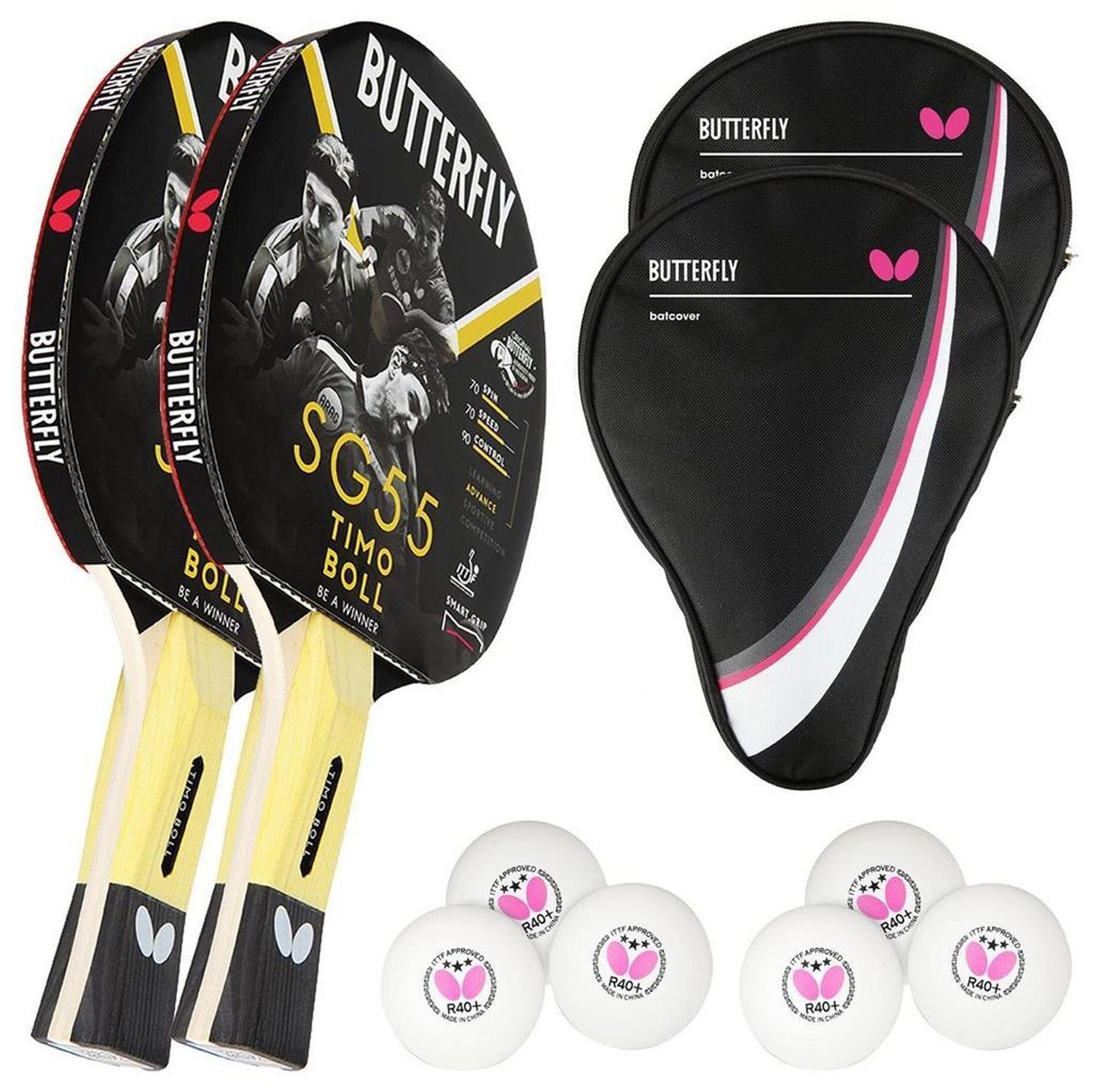 Tischtennisschläger 2x Timo Boll SG55 + 2x Drive Case 1 + Bälle