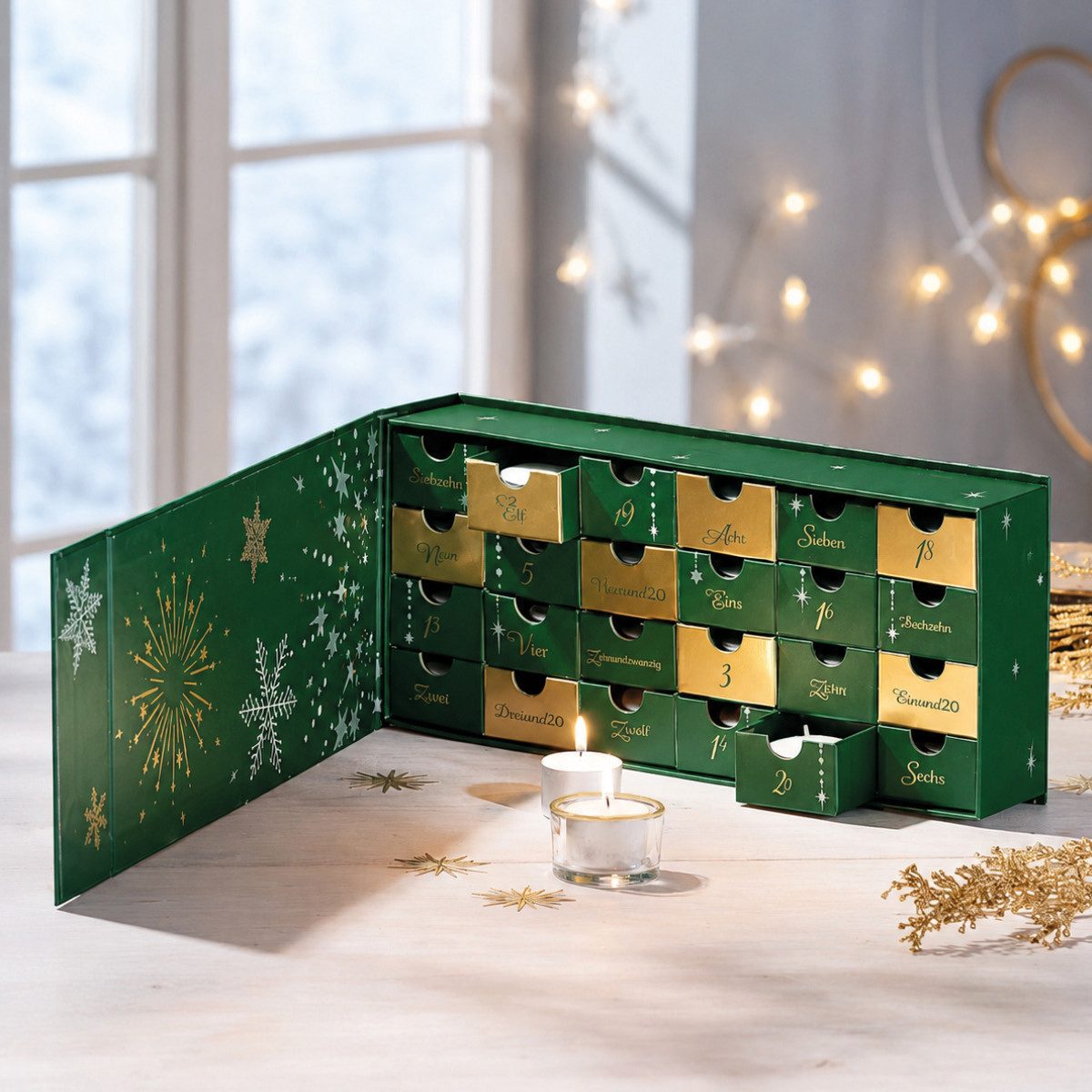BRAST Adventskalender Knobel & Mini-Spiele Duftkerzen Werkzeug-Set oder Garten-Utensilien (7 Varianten zur Auswahl, 24-tlg), Kerzen Glückslicht, 24 Botschafts-T – Bild 2 von 5